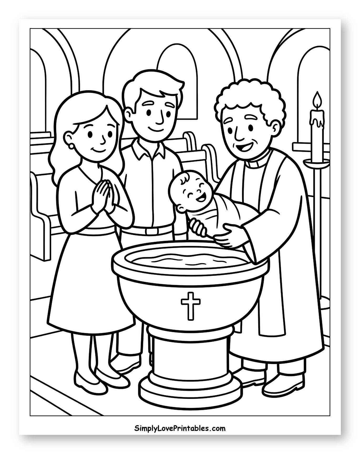 Happy Family Baptizing Their Baby