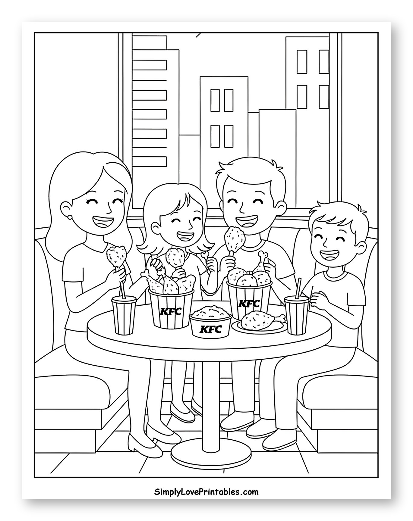 Happy Family Eating KFC Fried Chicken