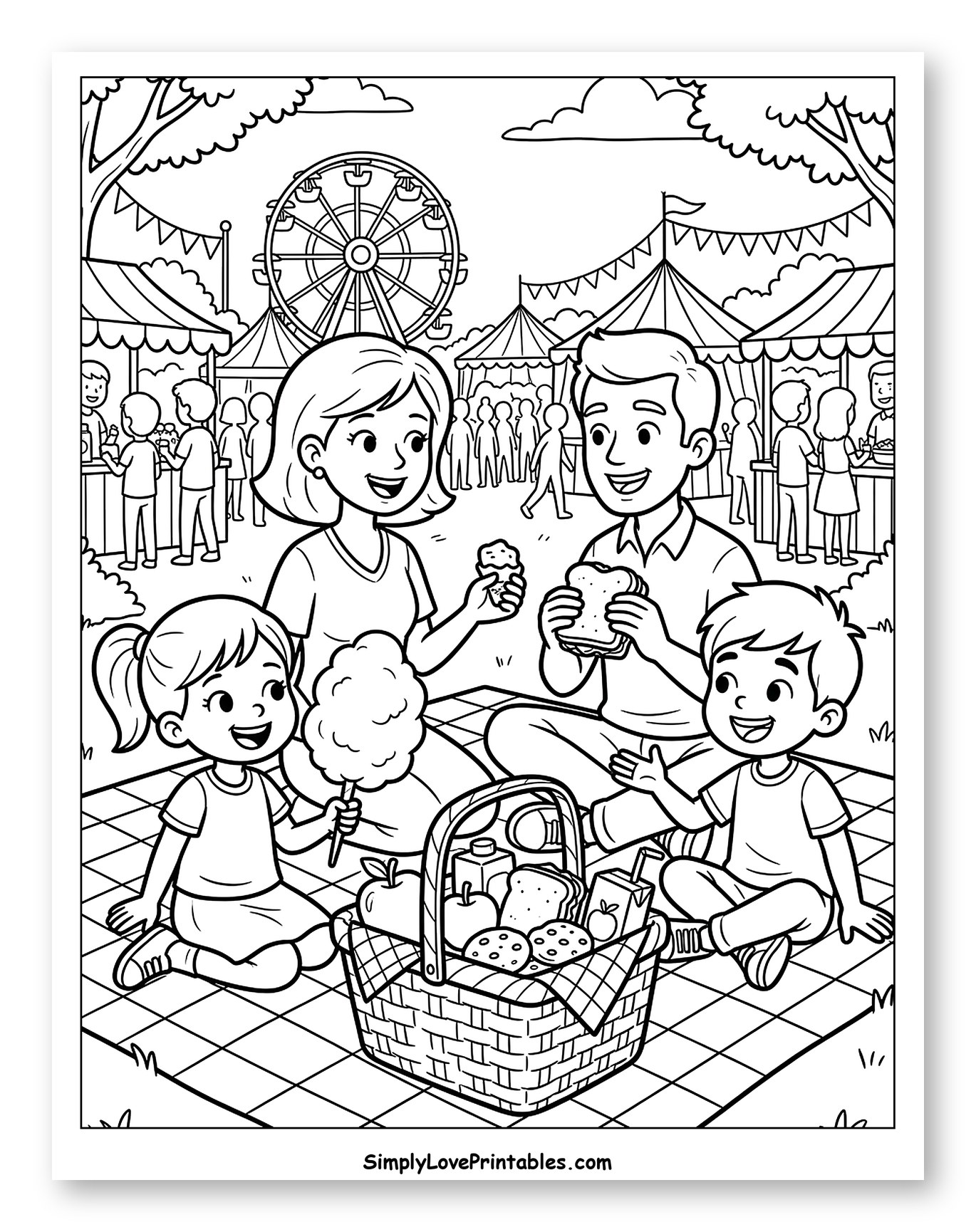 Happy Family Picnic with Cotton Candy at Fair