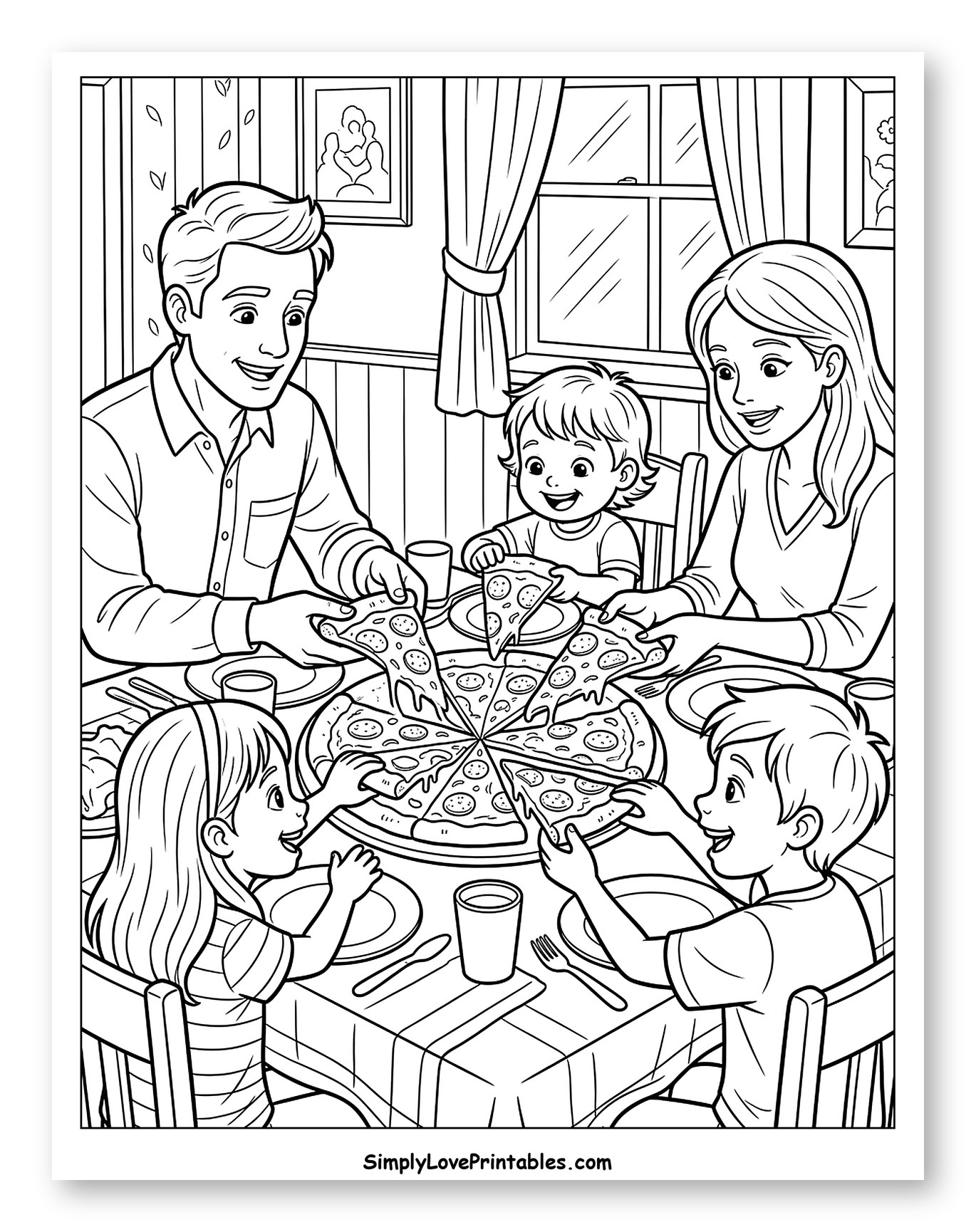 Happy Family Sharing Pizza Dinner
