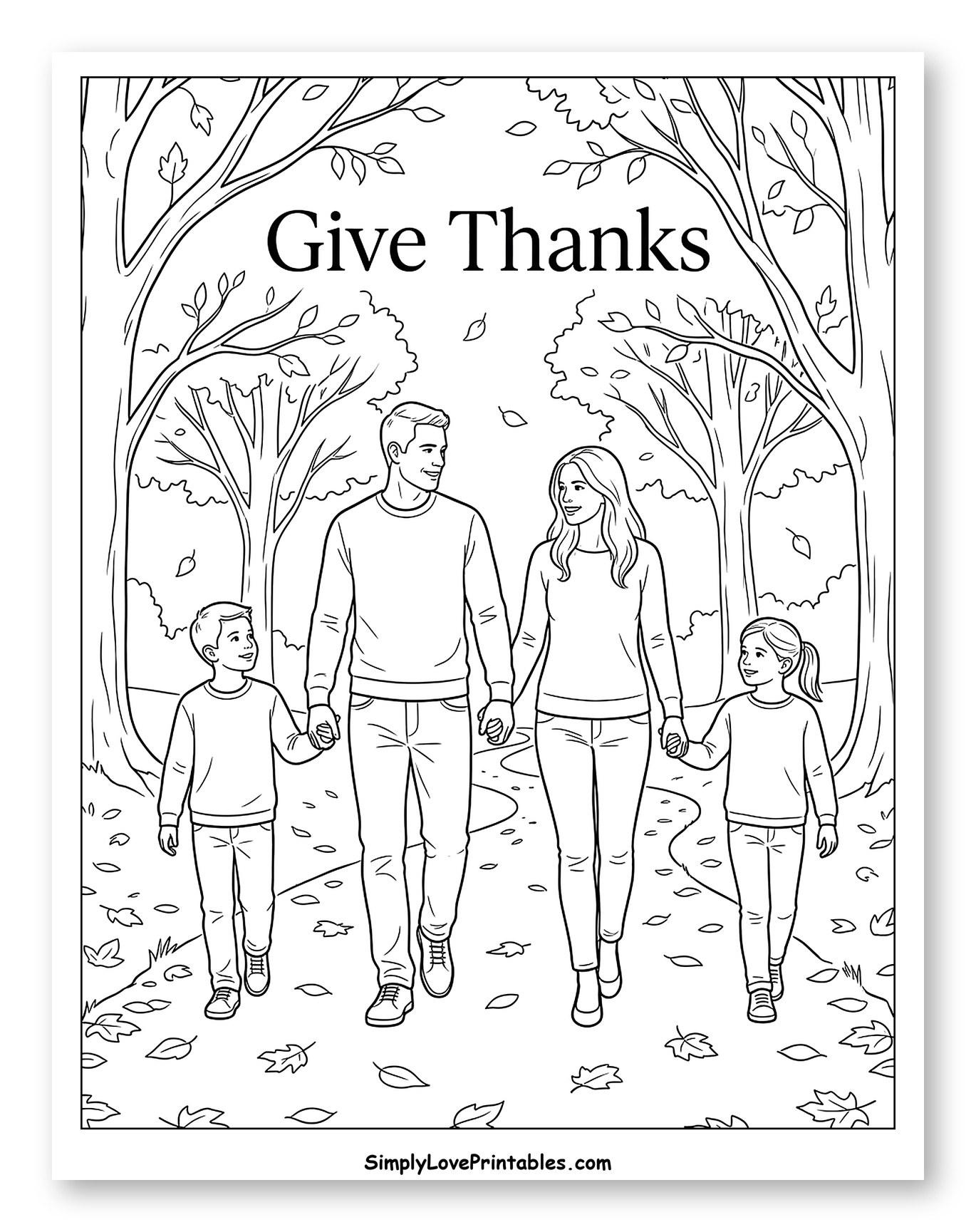 Happy Family Walking on an Autumn Path to Color