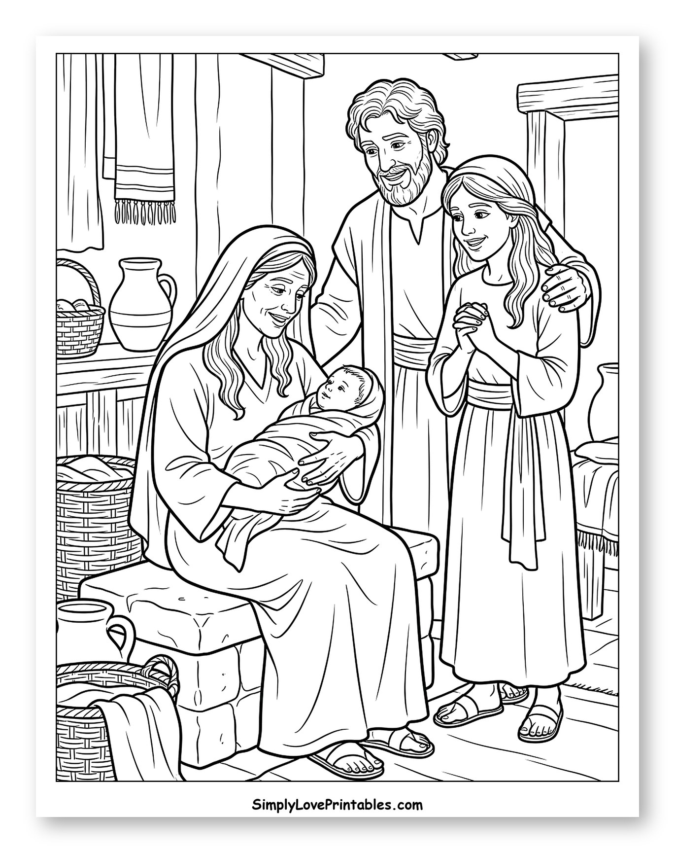 Happy Family with Newborn Baby to Color
