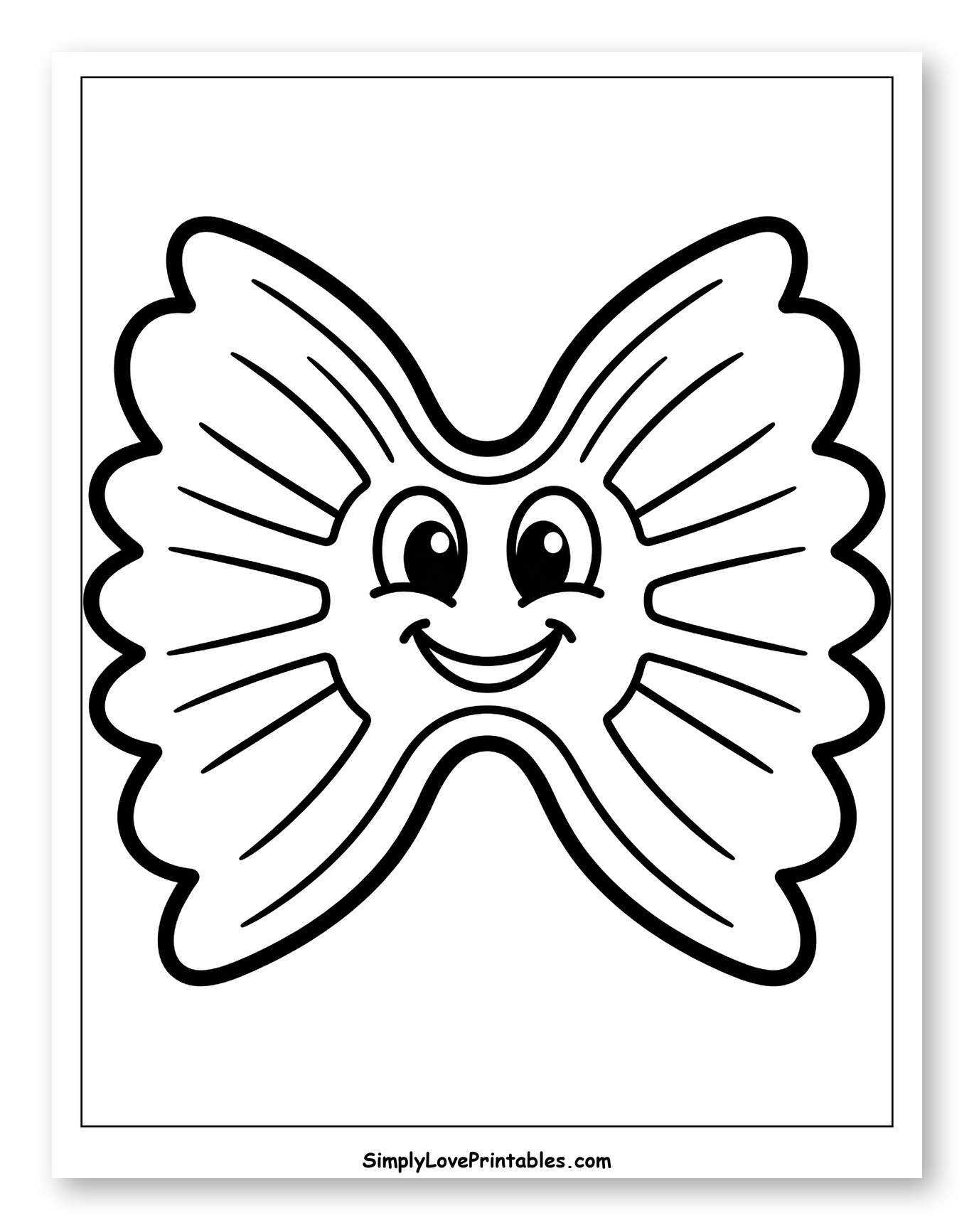 Happy Farfalle Pasta with a Smiling Face to Color for Toddlers