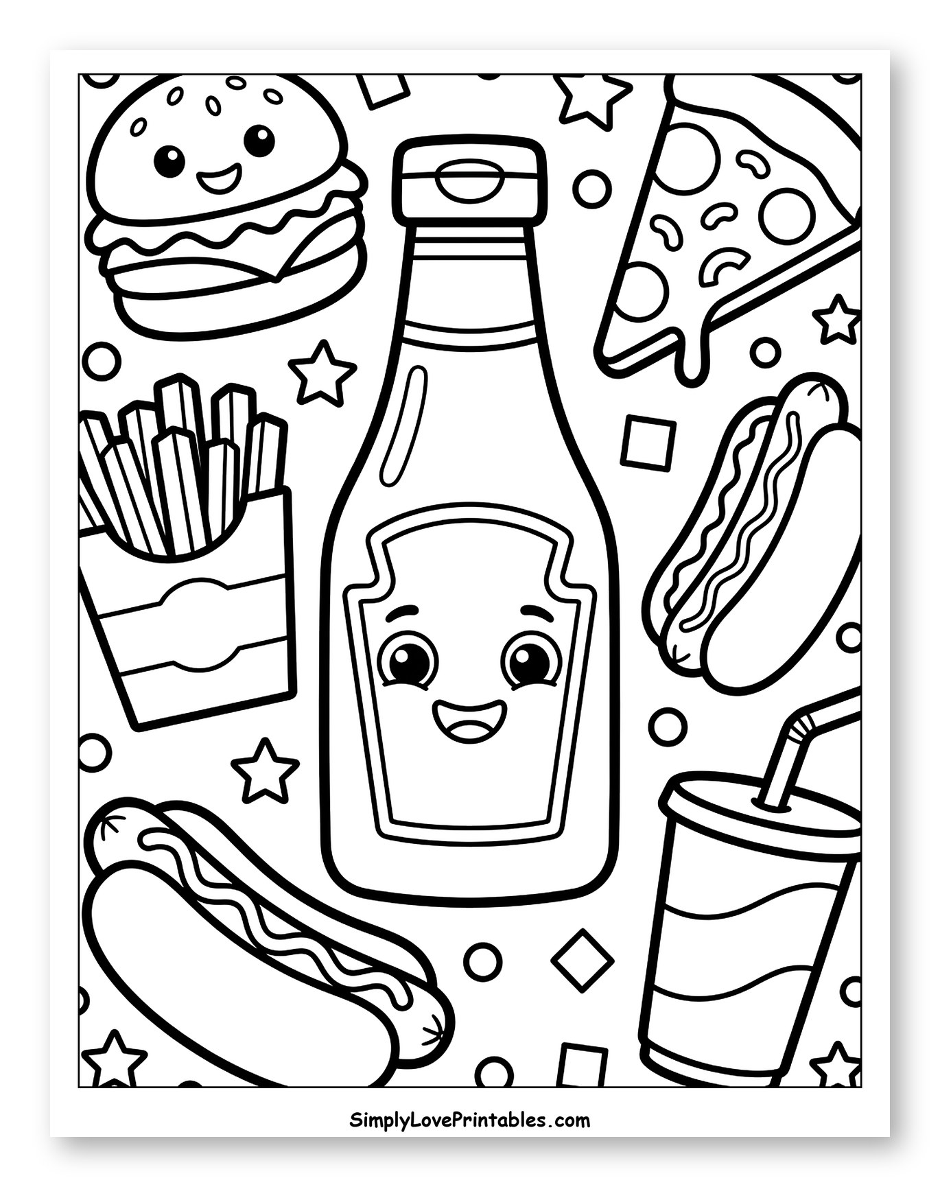 Happy Fast Food Feast Coloring Sheet for Toddlers