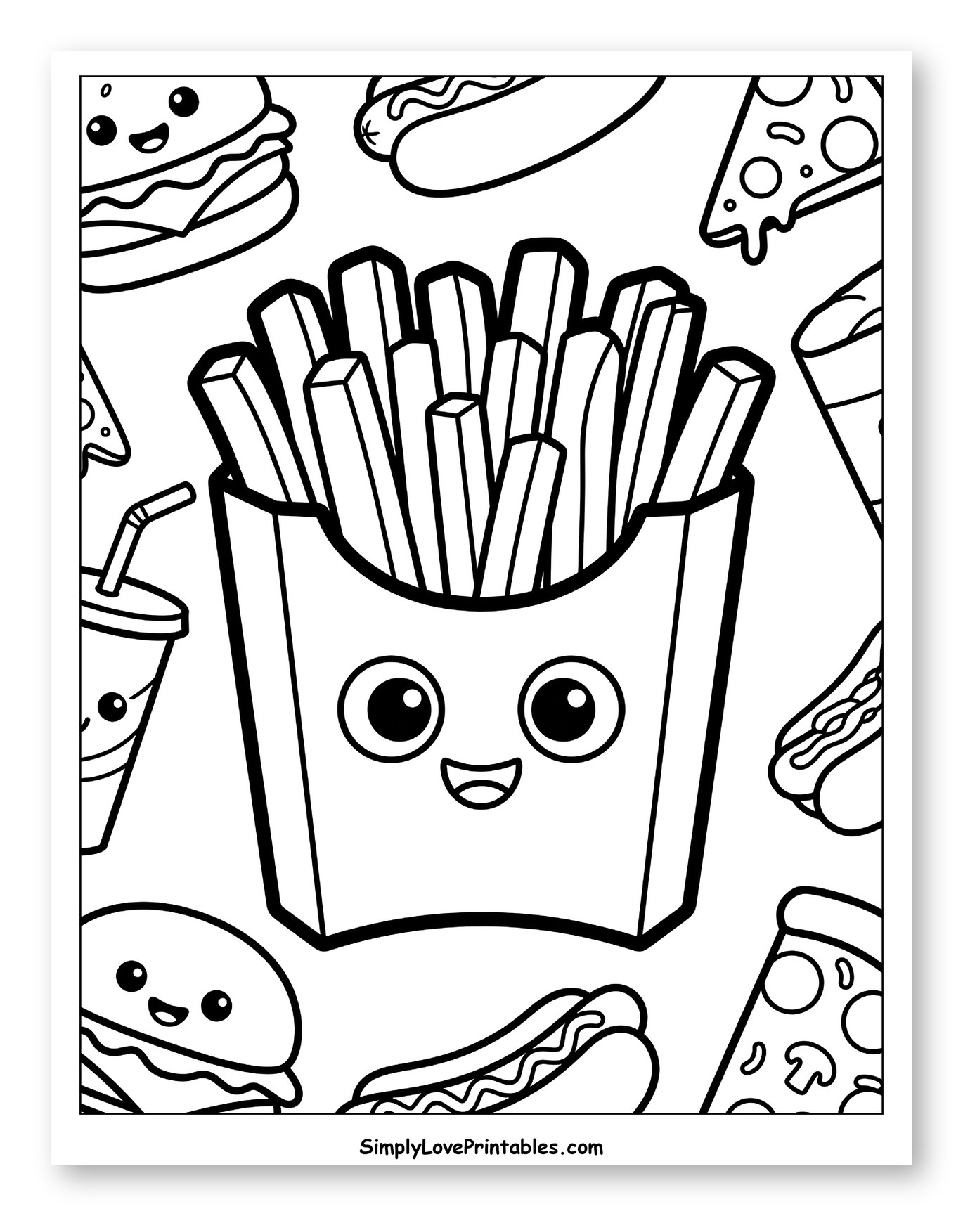 Happy Fast Food Medley Coloring Sheet for Toddlers