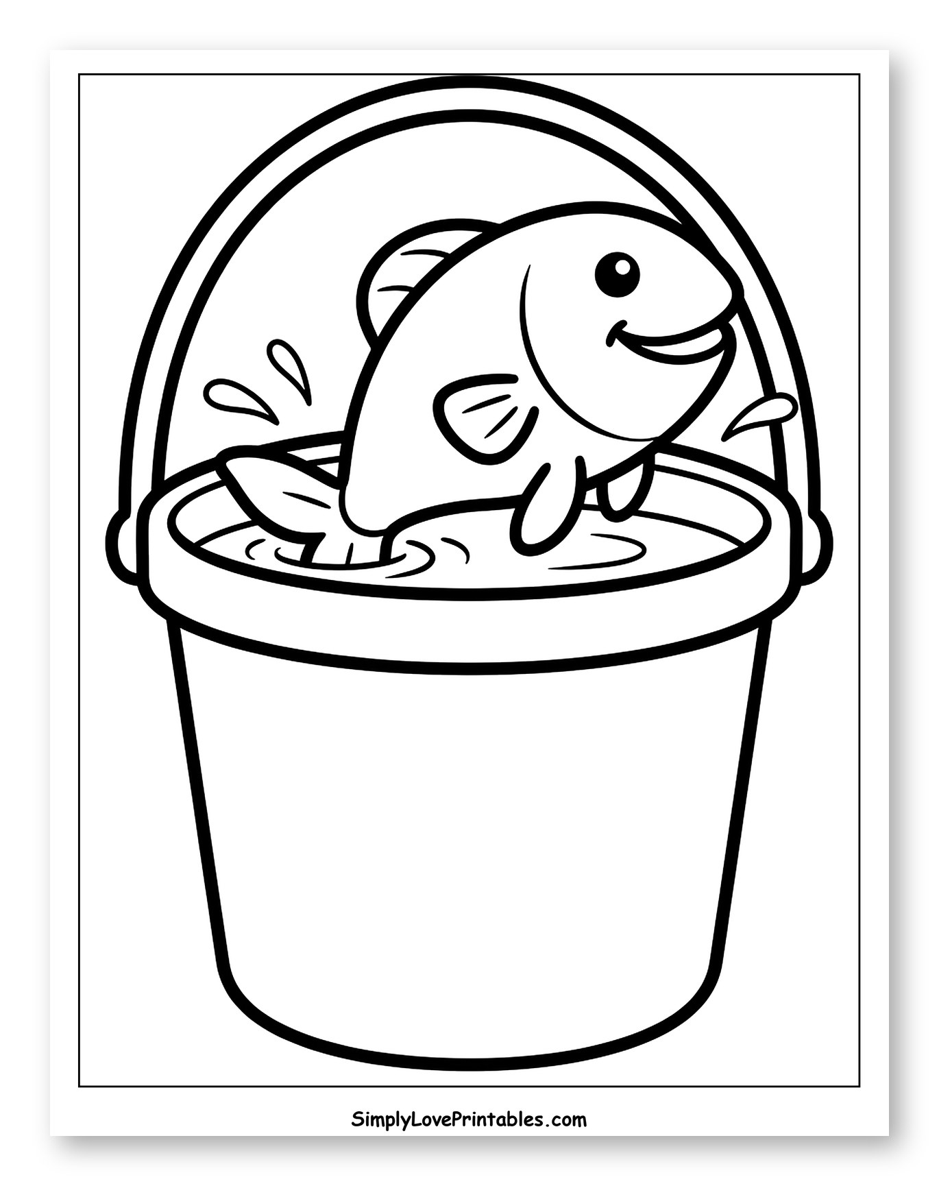 Happy Fish Leaping from Bucket Coloring Sheet for Toddlers