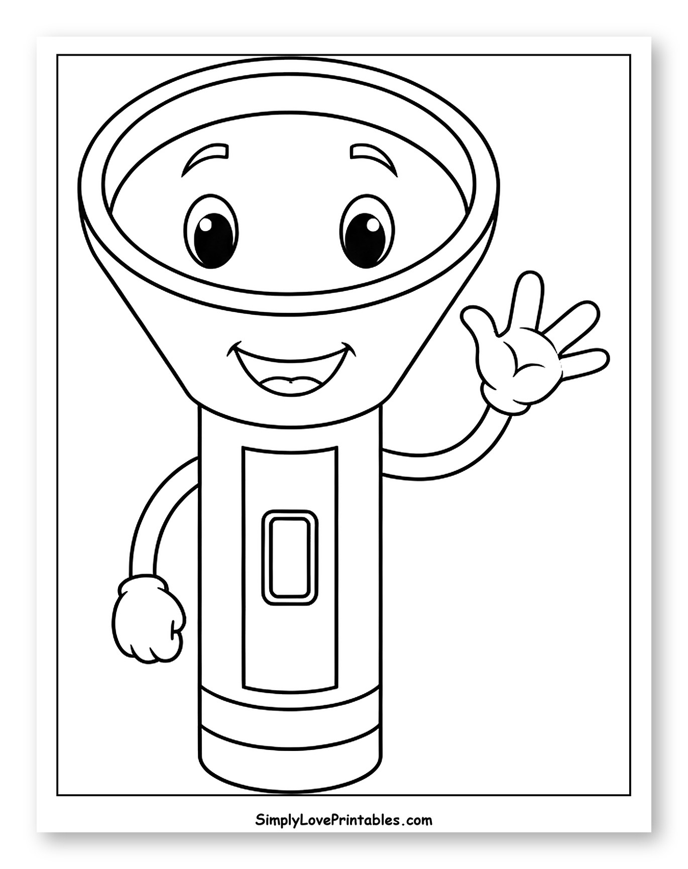 Happy Flashlight Character Waving Coloring Page for Toddlers