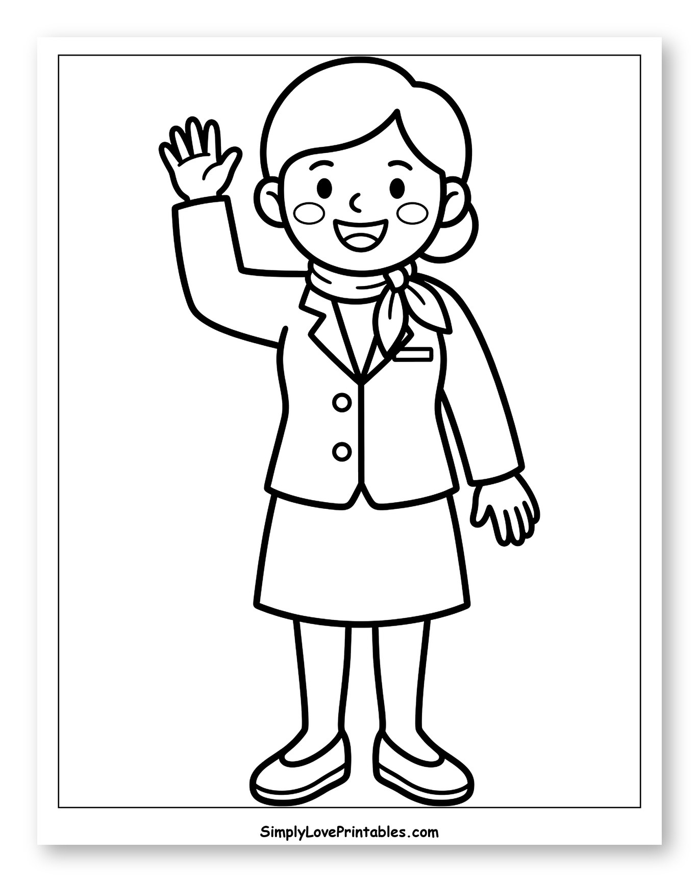 Happy Flight Attendant Waving Coloring Page for Toddlers