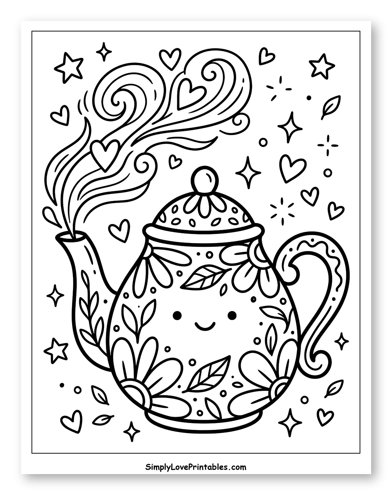 Happy Floral Teapot Steaming with Hearts