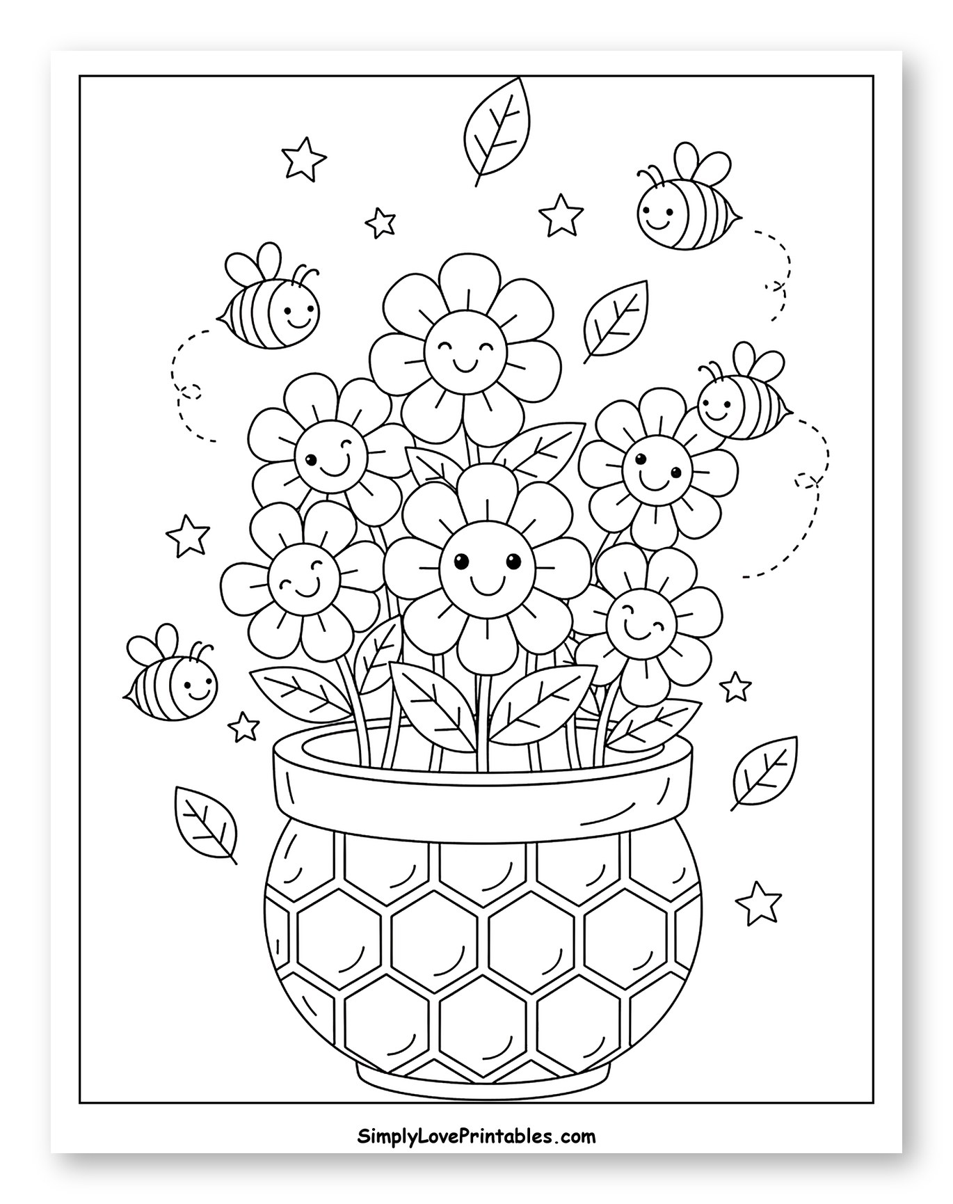 Happy Flowers in Honeycomb Pot with Bees