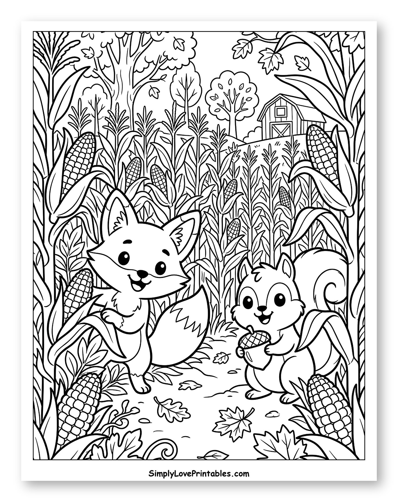Happy Fox and Squirrel in the Cornfield