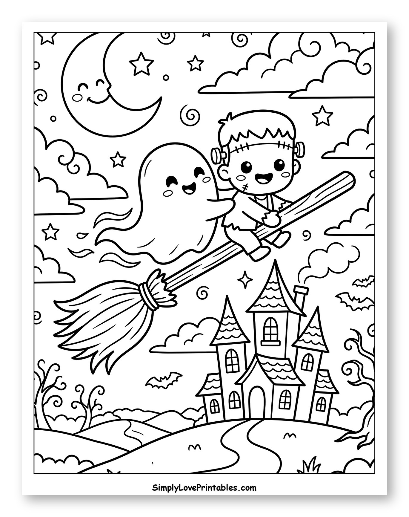 Happy Frankenstein and Ghost Fly to Haunted House