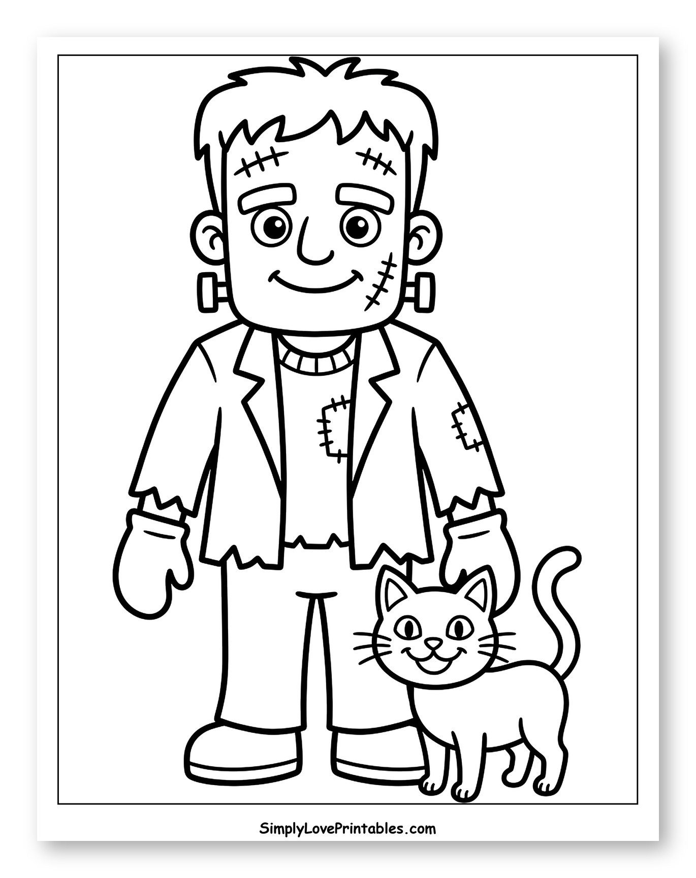 Happy Frankenstein Monster and Cat