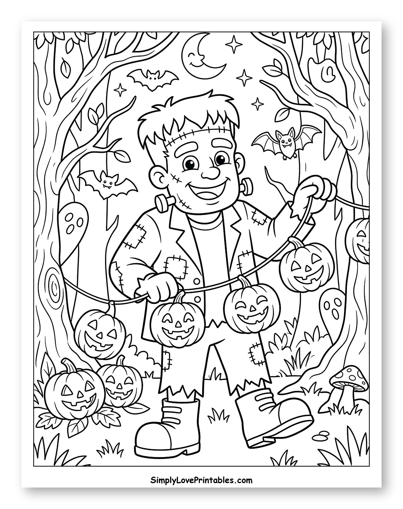 Happy Frankenstein with Jack-o'-Lantern Garland