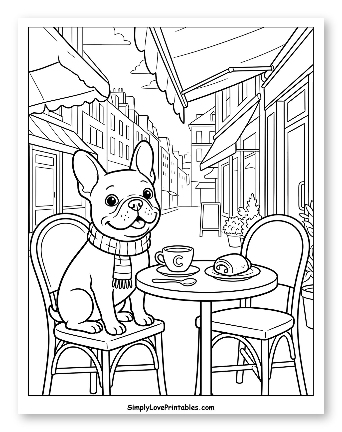 Happy French Bulldog at an Outdoor Cafe