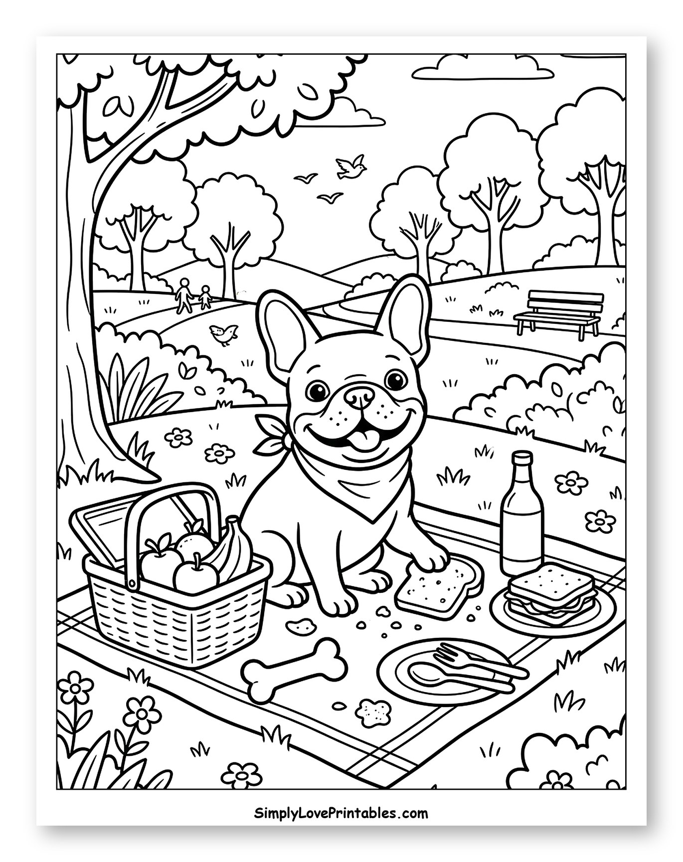 Happy French Bulldog Enjoying a Park Picnic