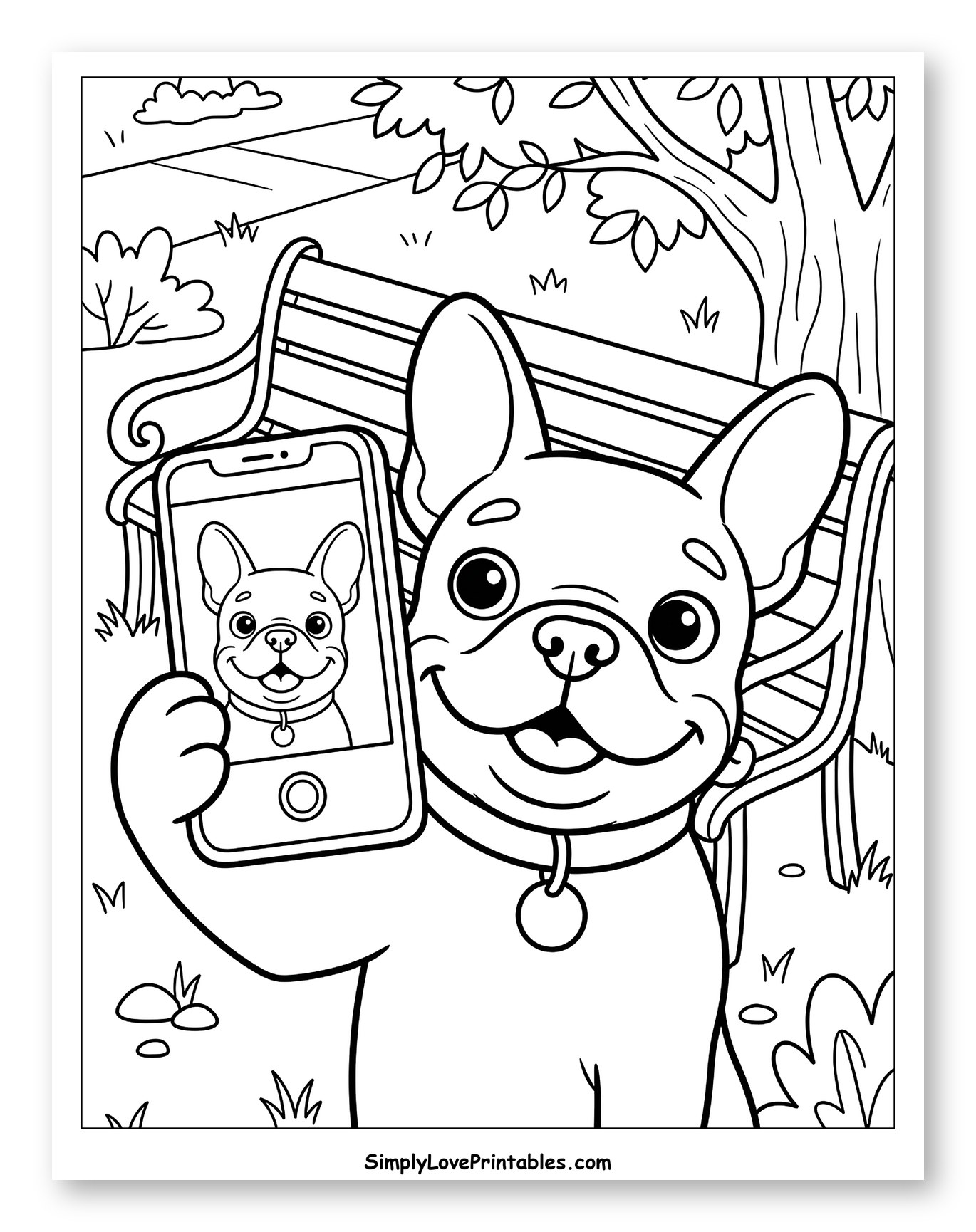 Happy French Bulldog Taking Park Selfie