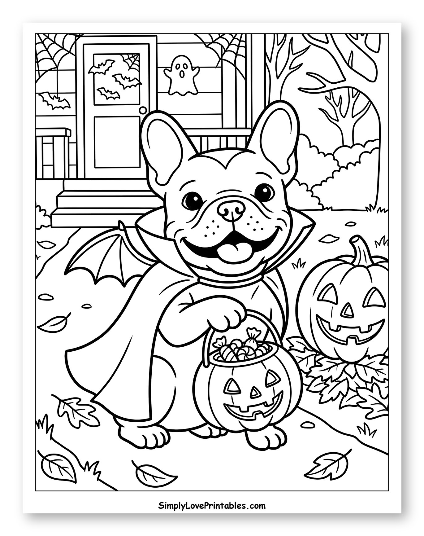 Happy French Bulldog Trick-or-Treating for Halloween