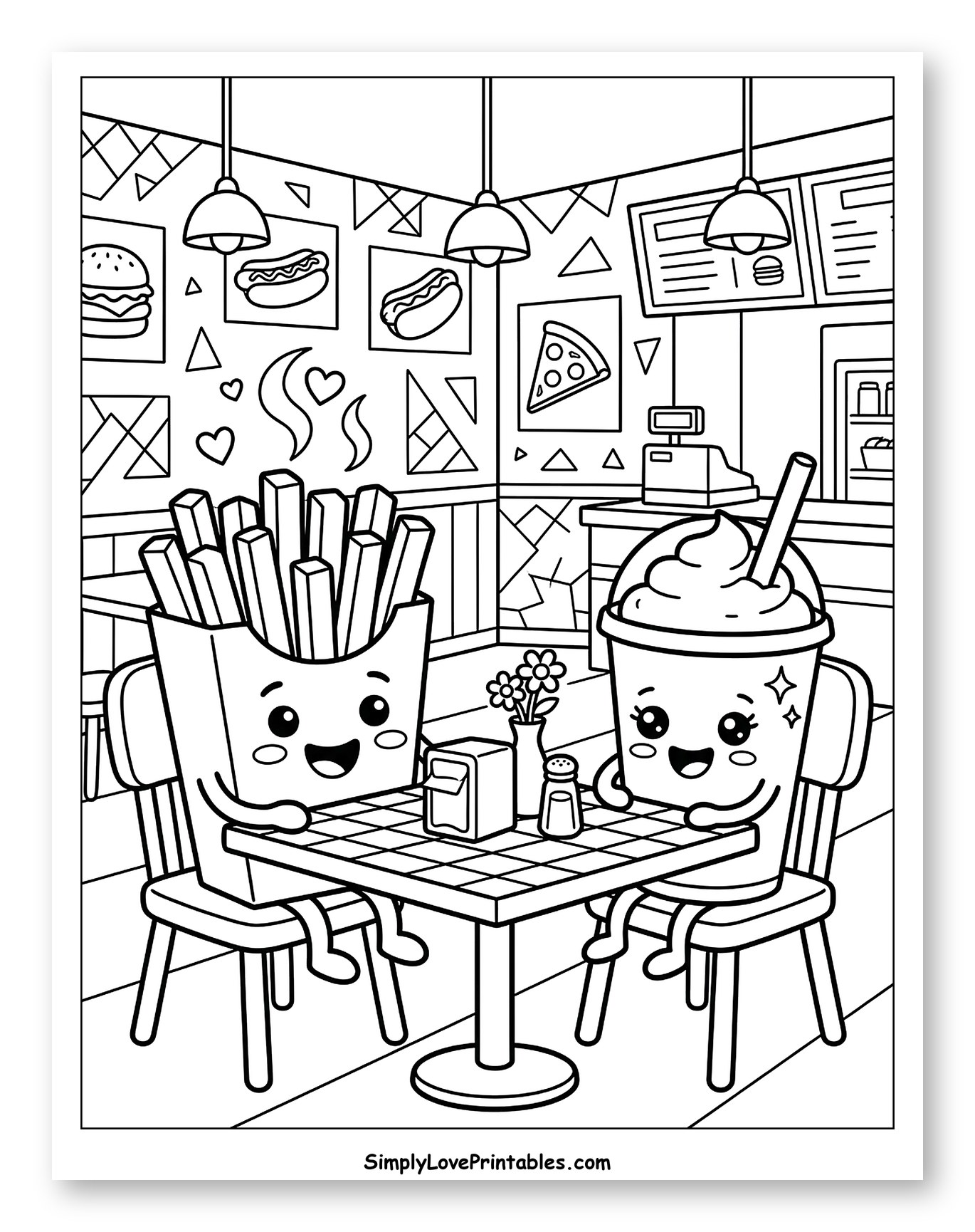 Happy French Fries and Milkshake Dining to Color for Kids