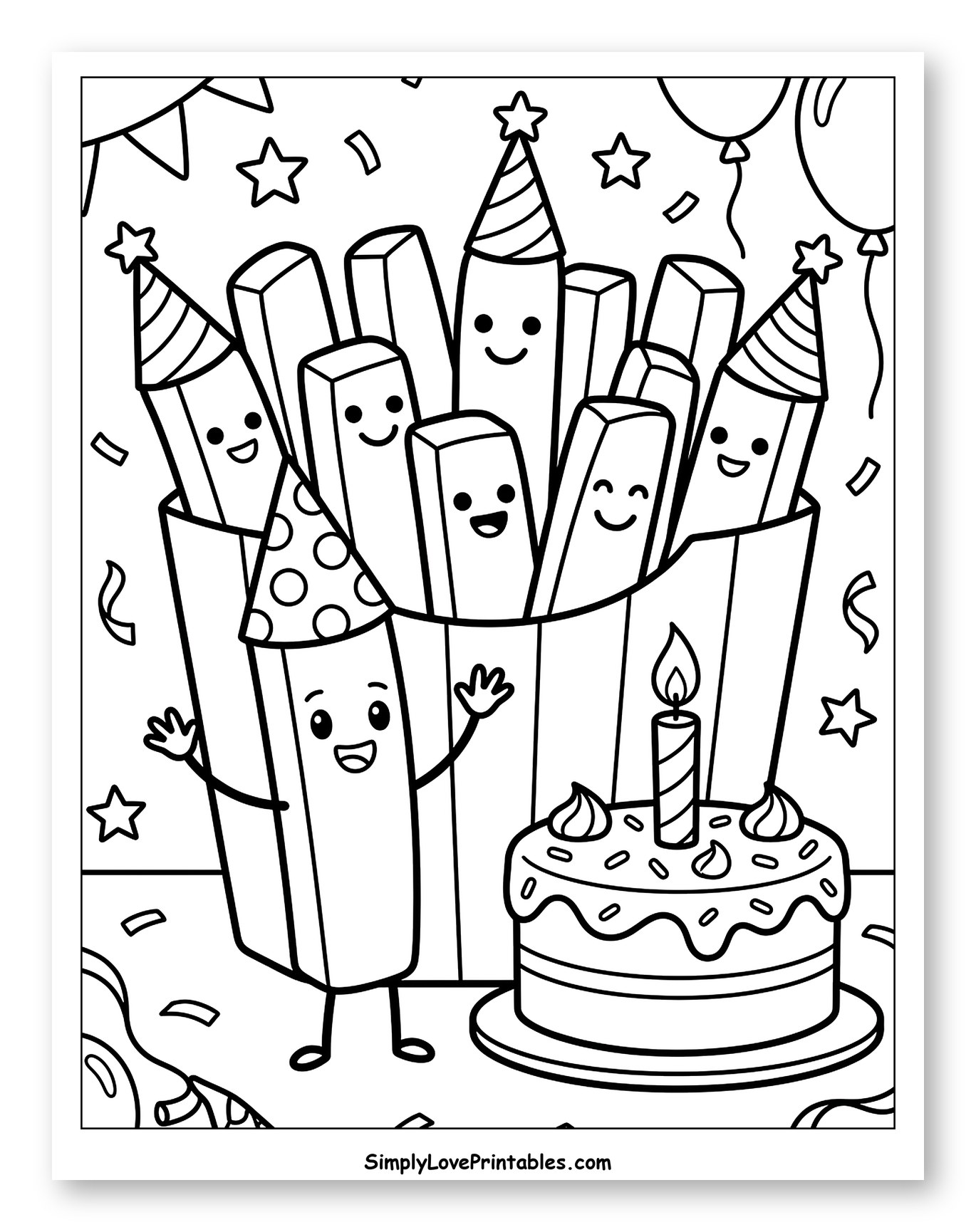 Happy French Fries Birthday Party to Color for Kids