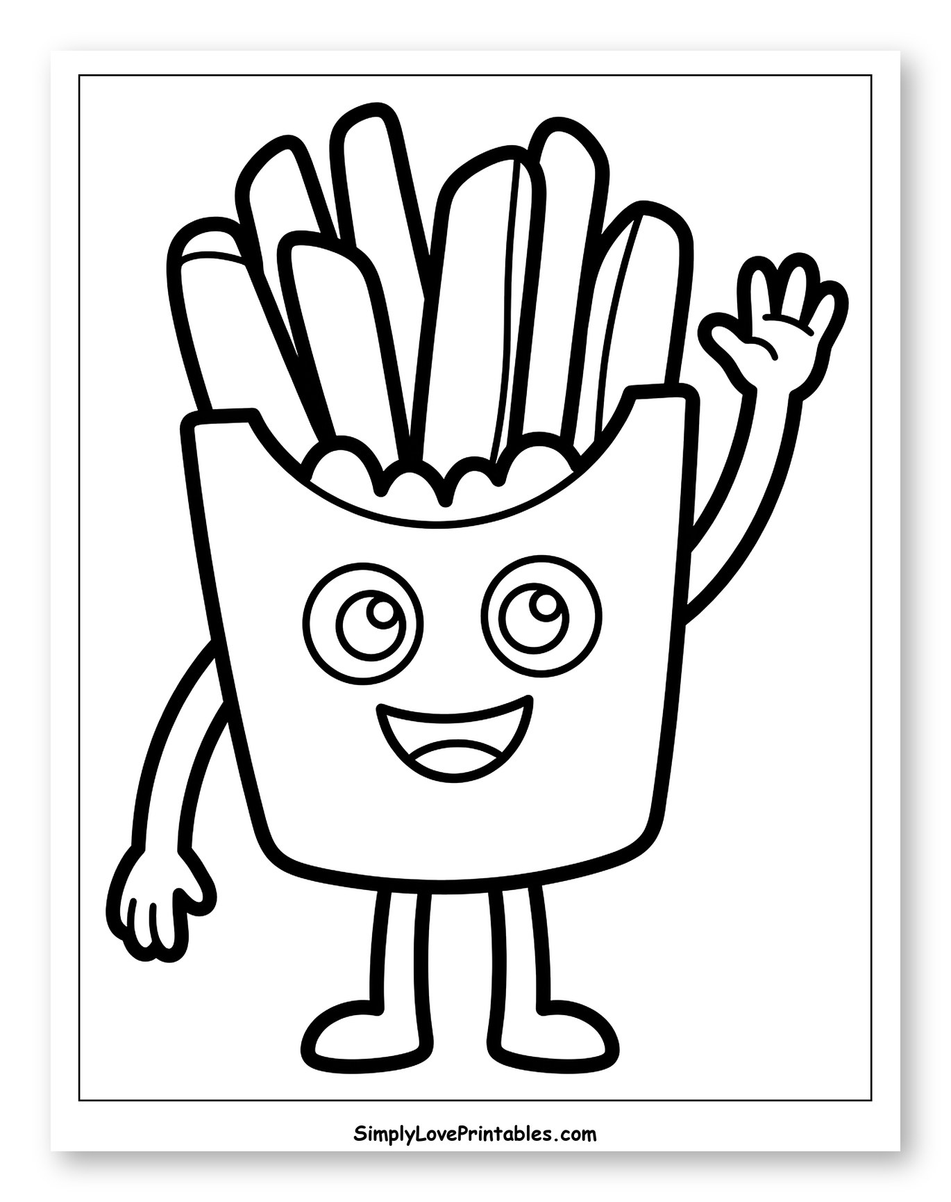 Happy French Fries Waving Coloring Page for Toddlers