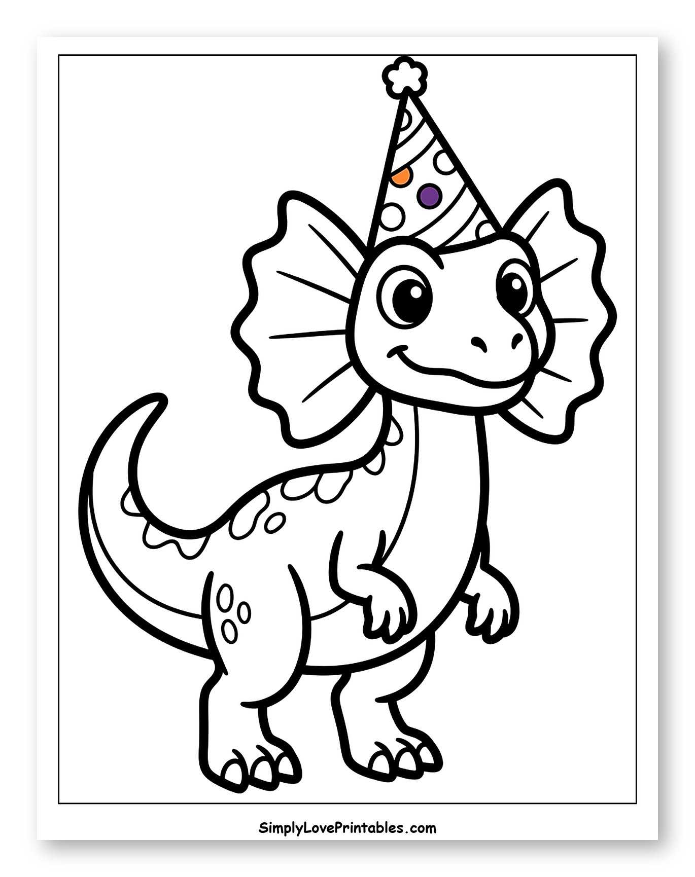Happy Frilled Lizard Dinosaur in Party Hat Coloring Page for Toddlers