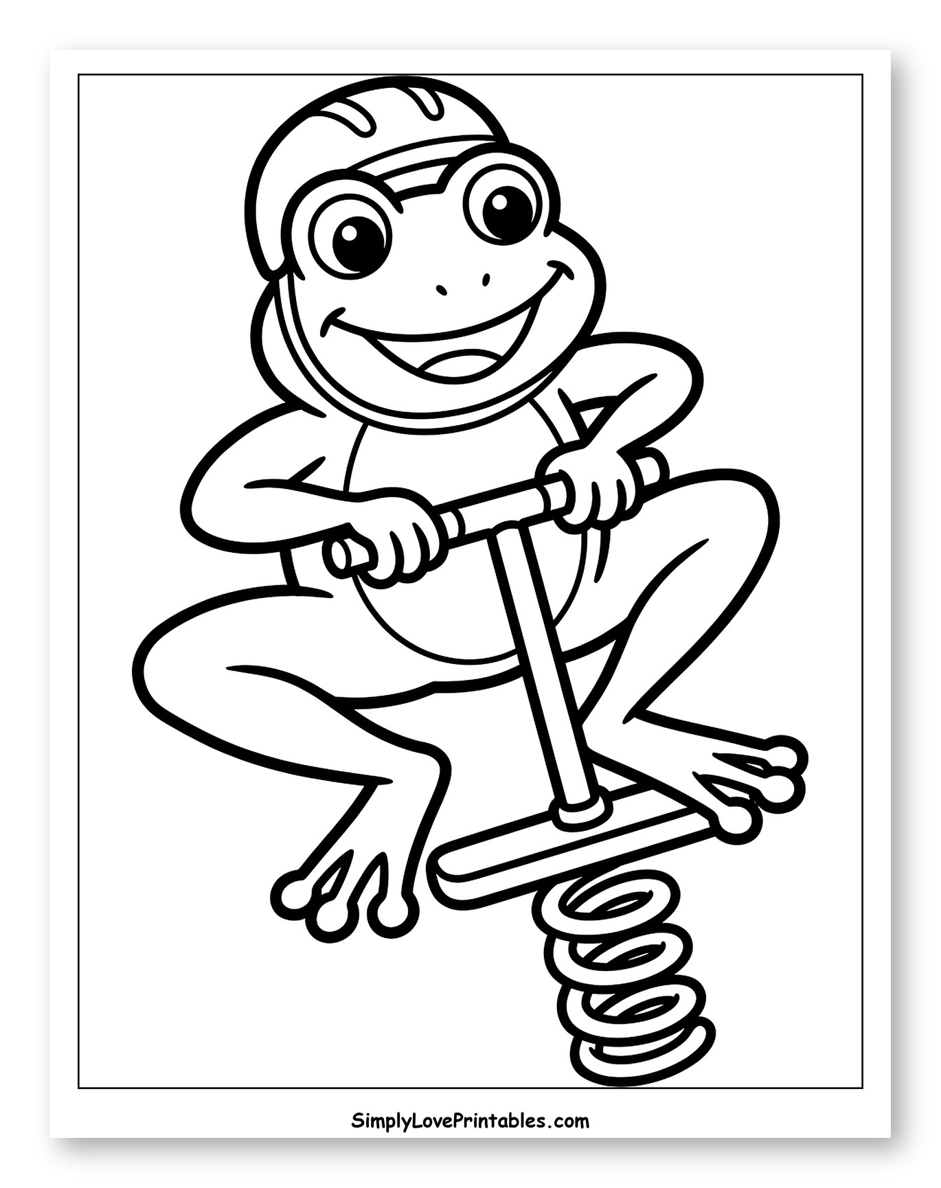 Happy Frog Wearing a Helmet on a Pogo Stick