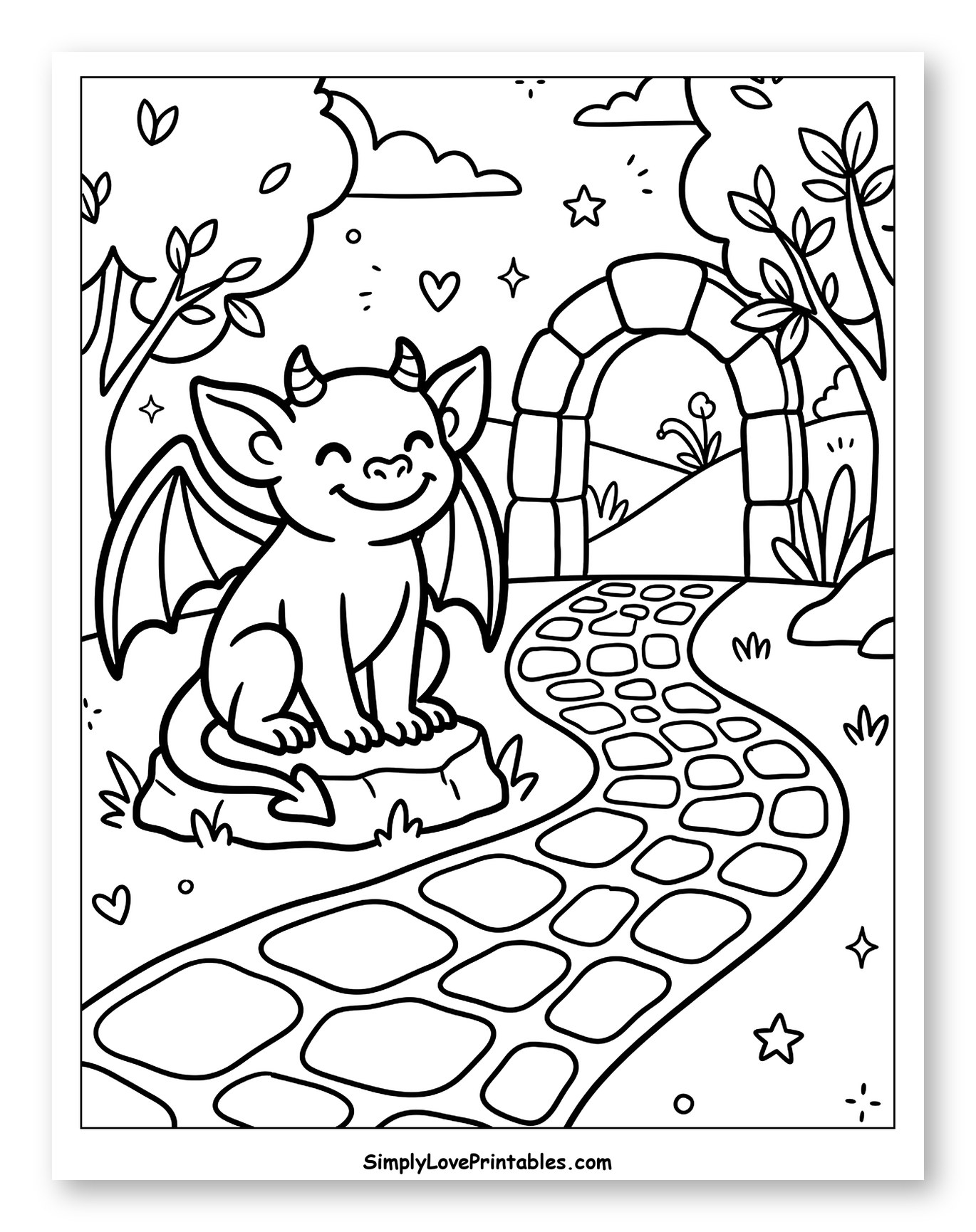 Happy Gargoyle in a Magical Garden