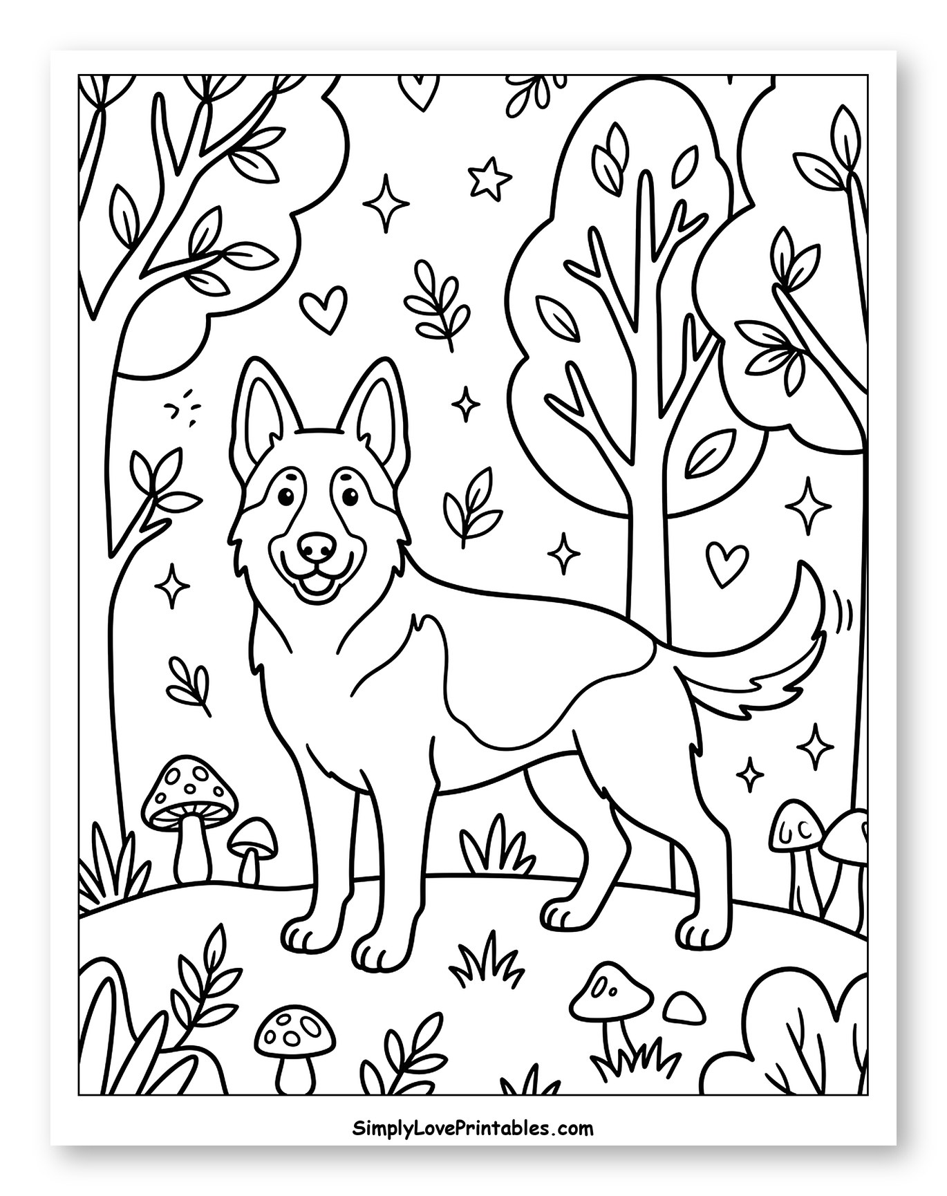 Happy German Shepherd Dog in a Forest