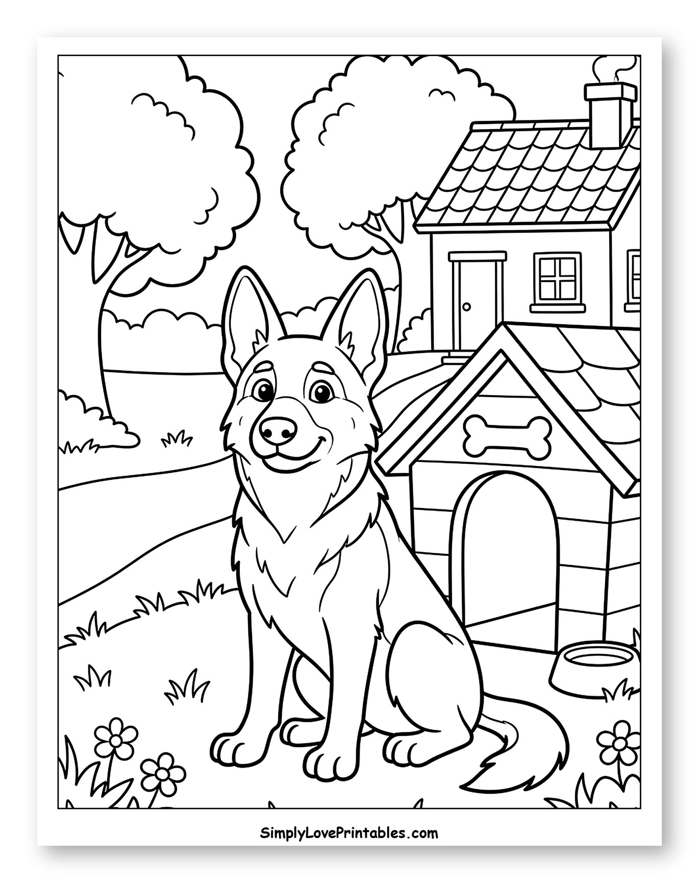 Happy German Shepherd Dog Outside Its House