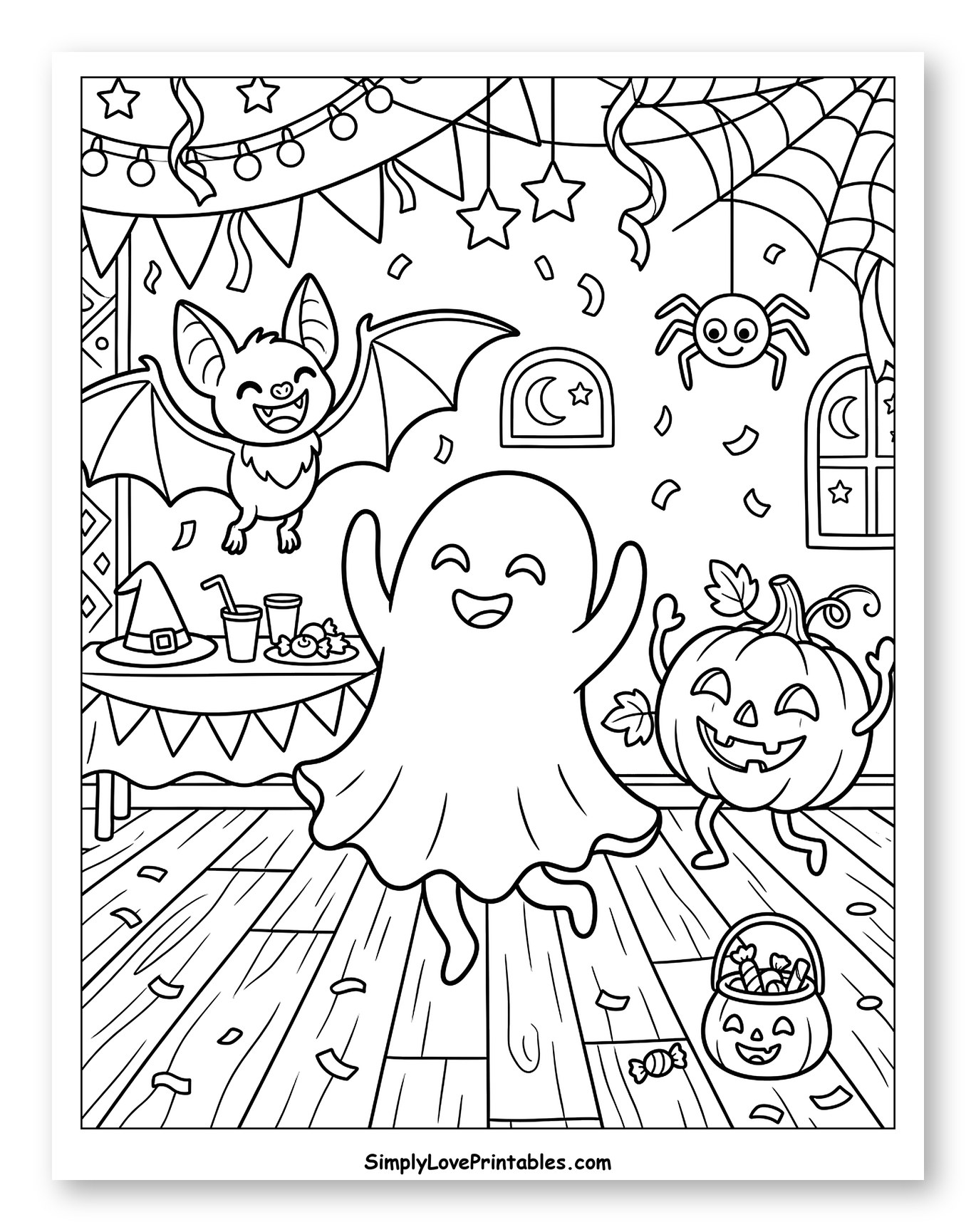 Happy Ghost, Bat, and Pumpkin Halloween Party