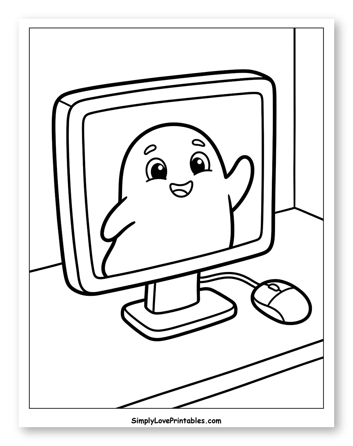 Happy Ghost Waving from Computer Screen with Mouse