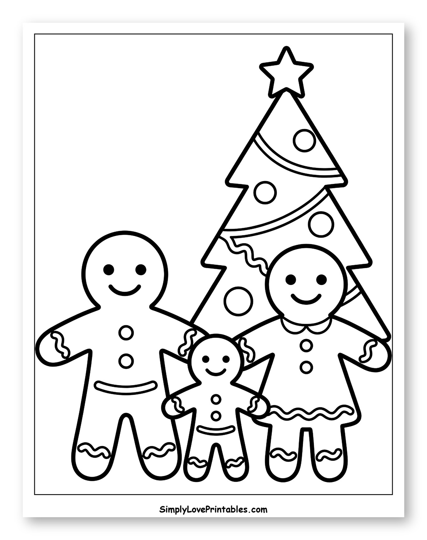 Happy Gingerbread Family by the Christmas Tree