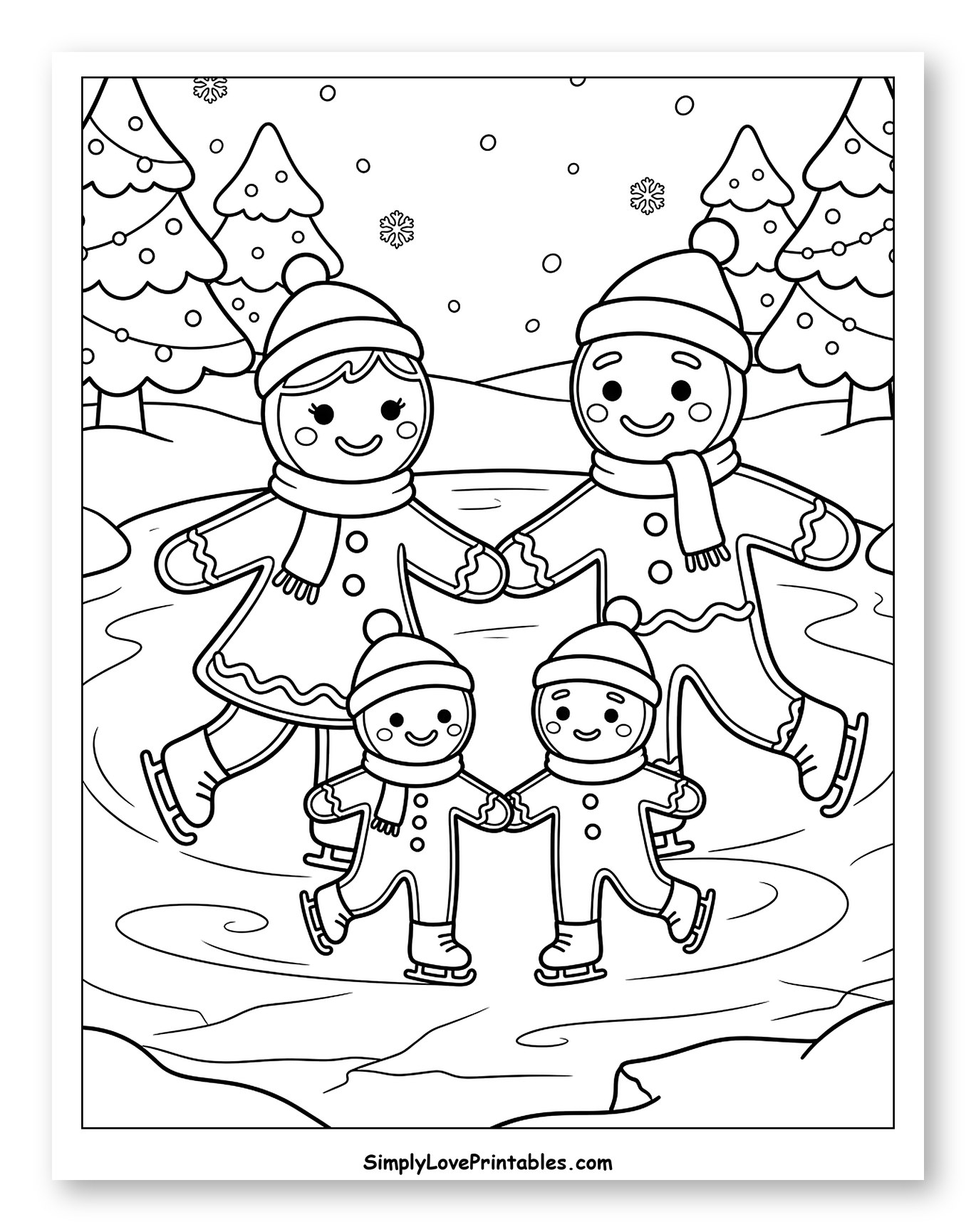 Happy Gingerbread Family Ice Skating Together