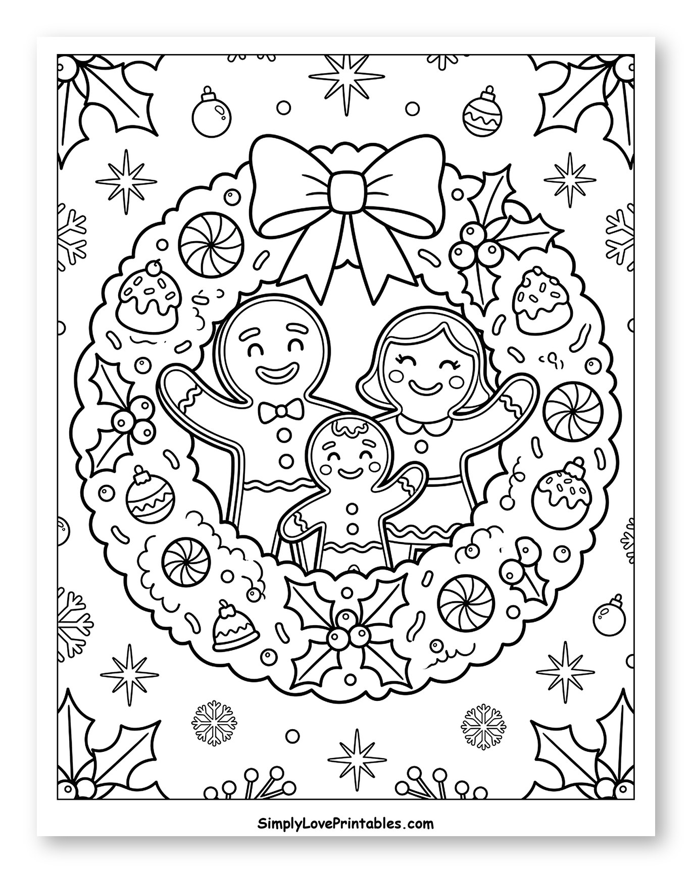 Happy Gingerbread Family inside Christmas Wreath