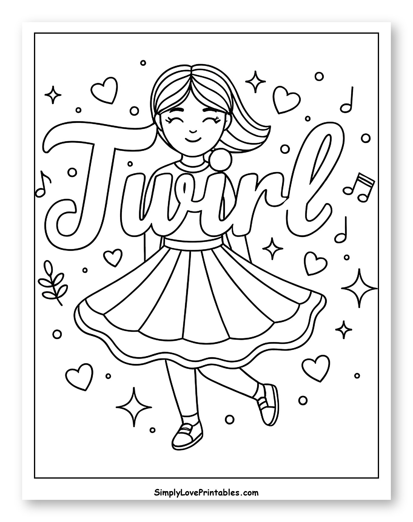 Happy Girl Dancing with Twirl Text