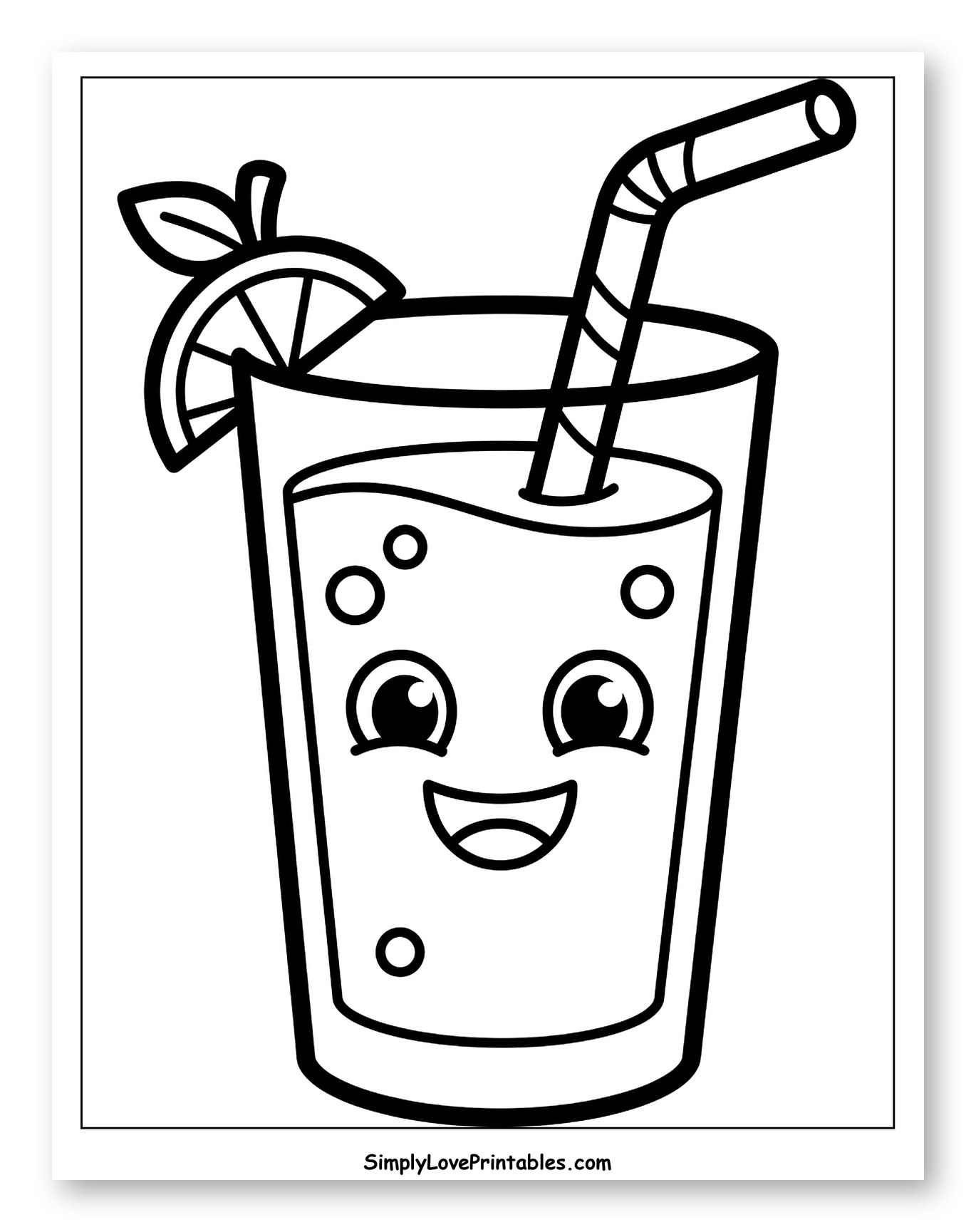 Happy Glass of Lemonade with Straw to Color for Toddlers