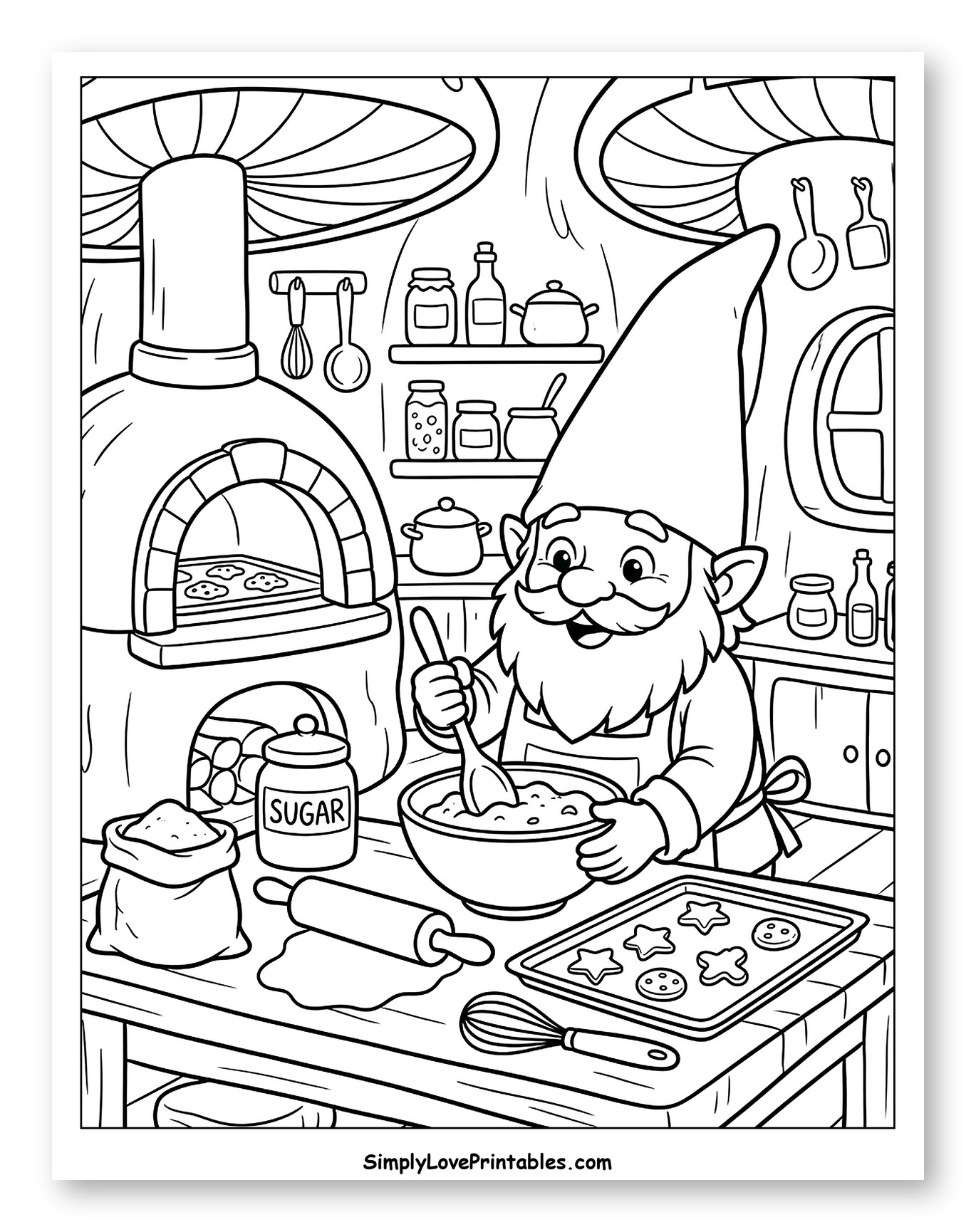 Happy Gnome Baking Cookies in his Kitchen
