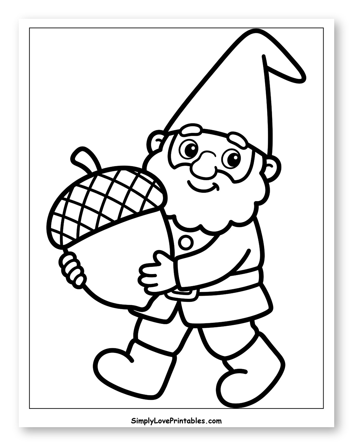 Happy Gnome Carrying a Large Acorn