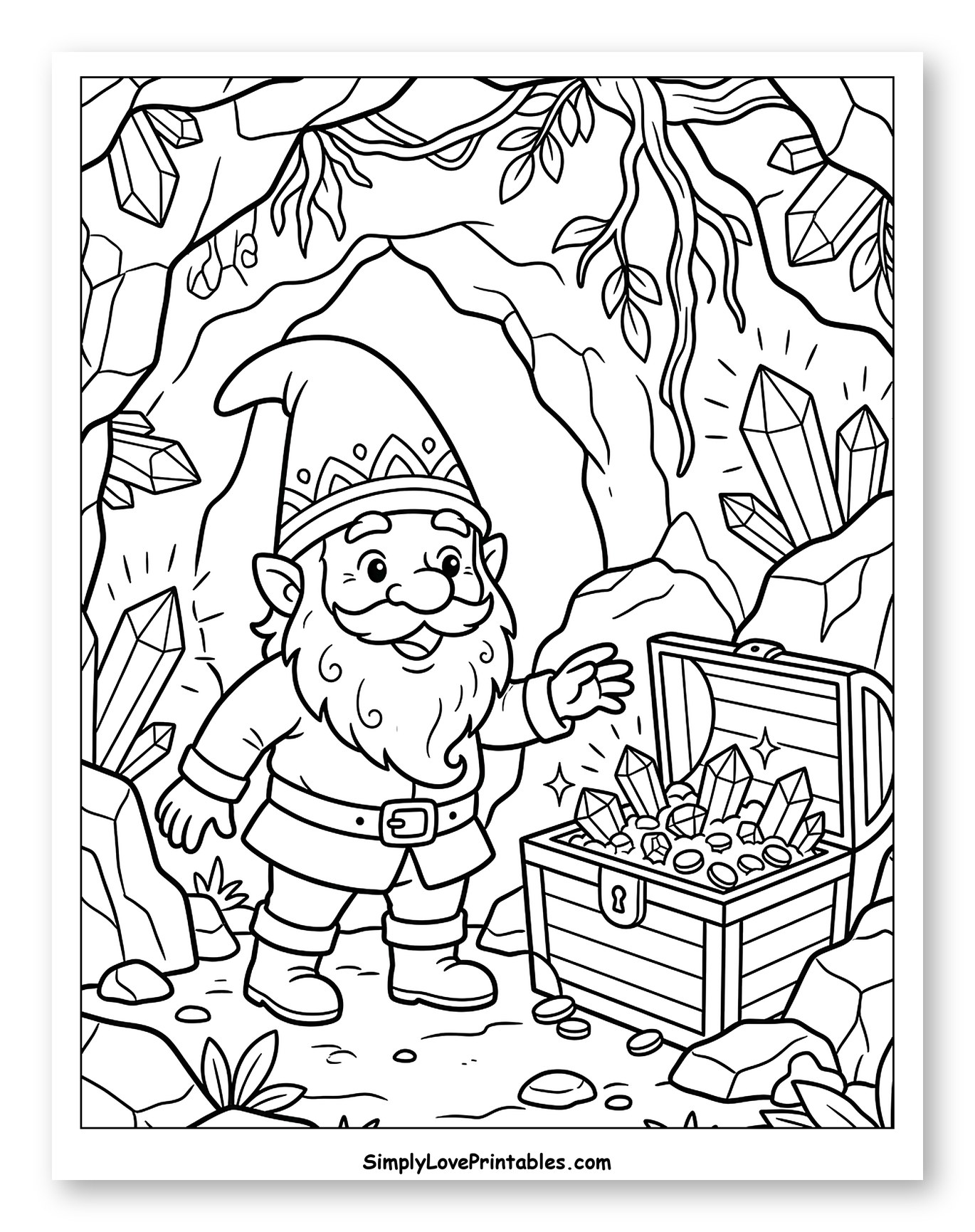 Happy Gnome Discovering a Treasure in a Crystal Cave