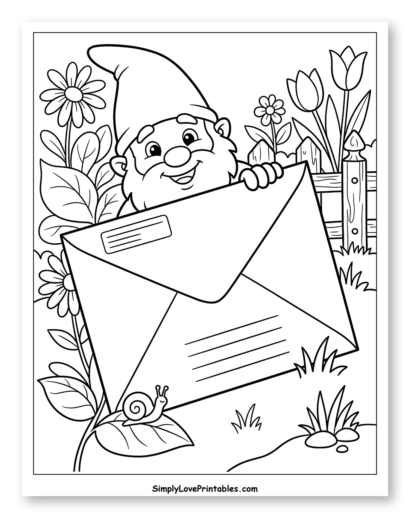 Happy Gnome Holding a Large Envelope in Garden