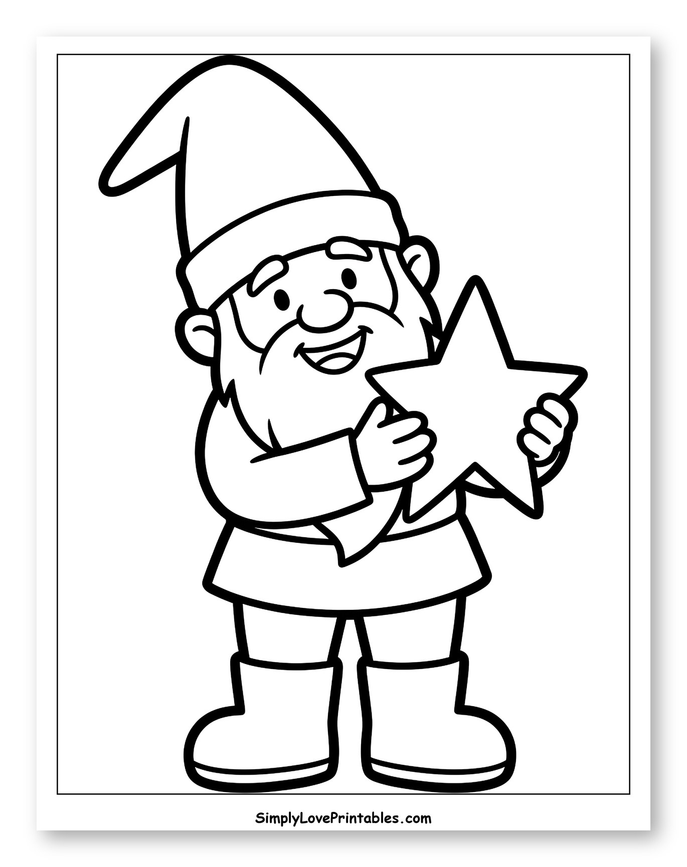 Happy Gnome Holding a Star to Color for Toddlers
