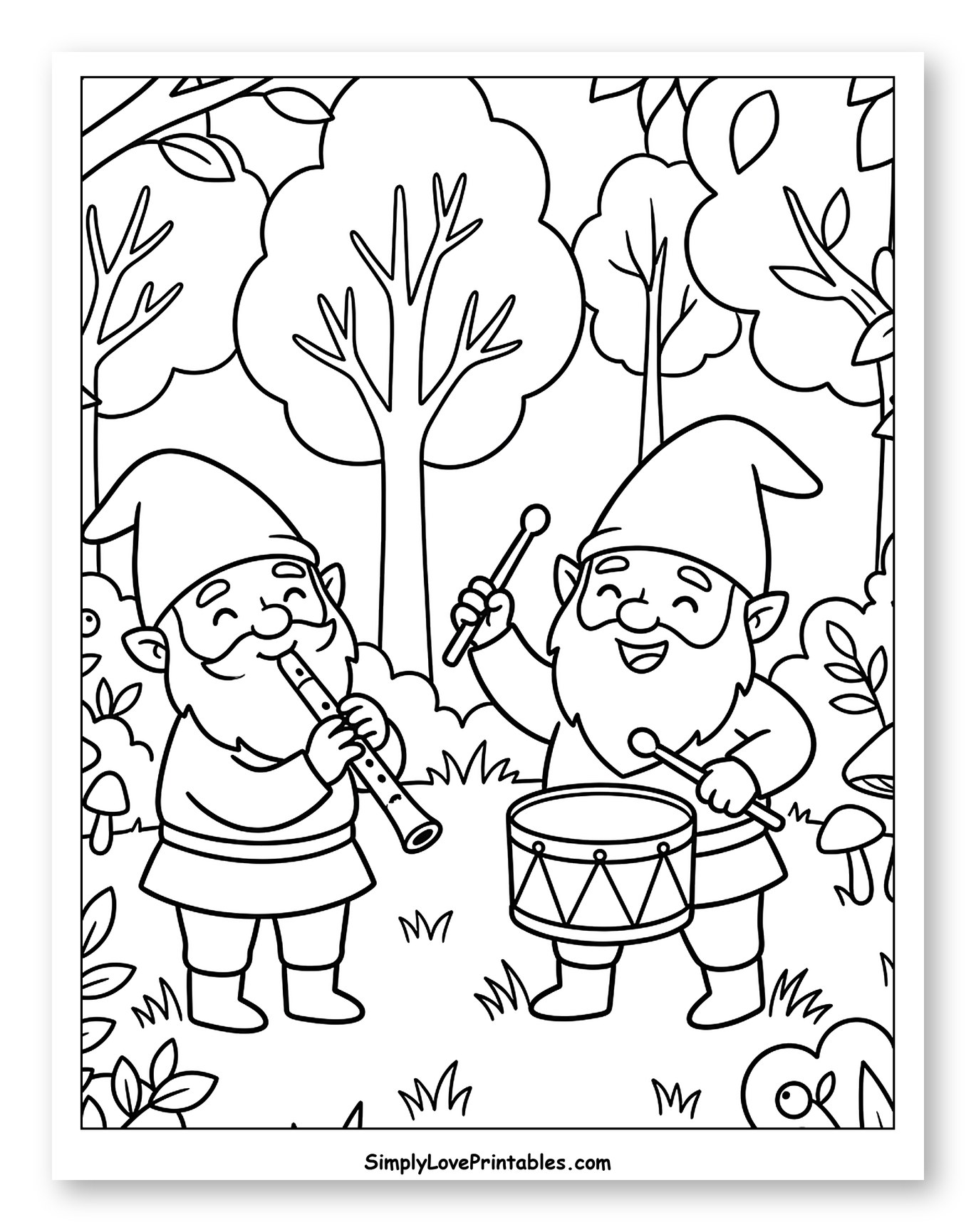 Happy Gnomes Playing Instruments in a Forest