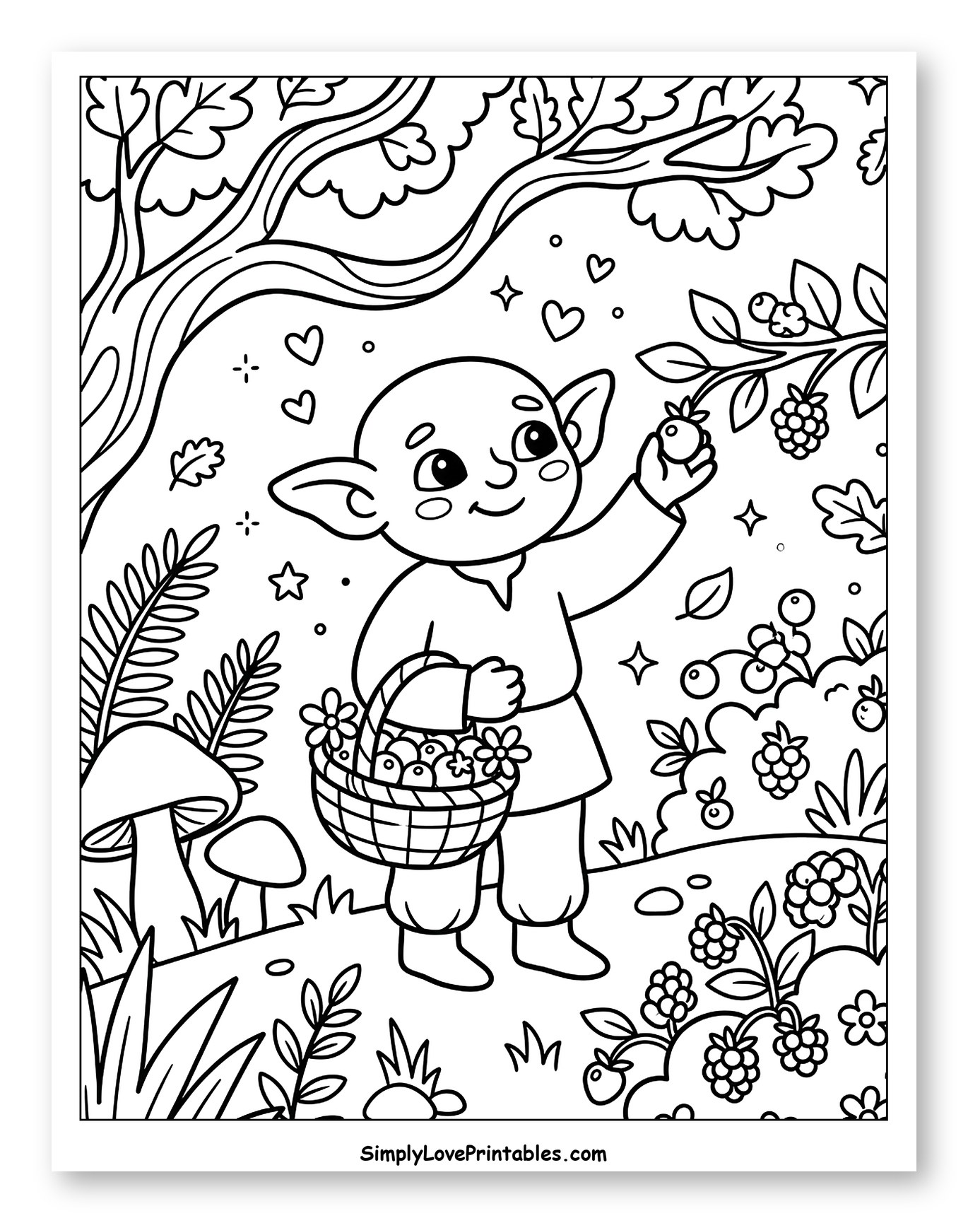 Happy Goblin Foraging Berries and Flowers