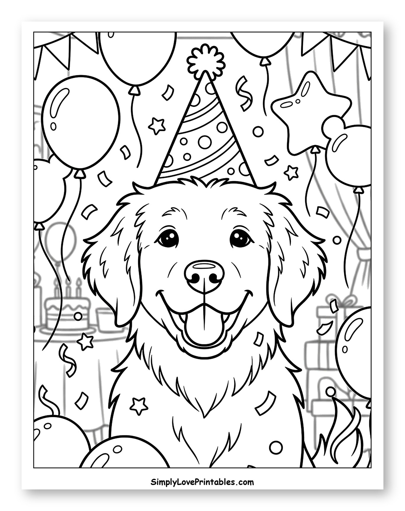 Happy Golden Retriever at a Birthday Party