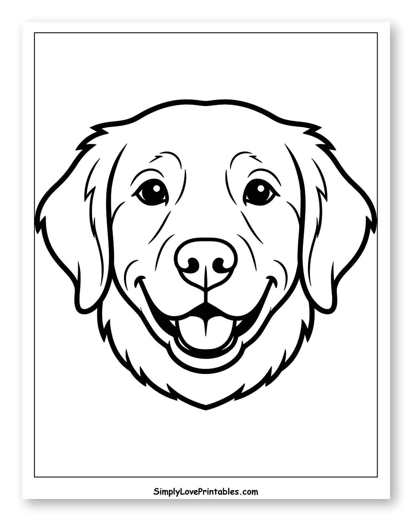 Happy Golden Retriever Head Outline Coloring Page for Toddlers