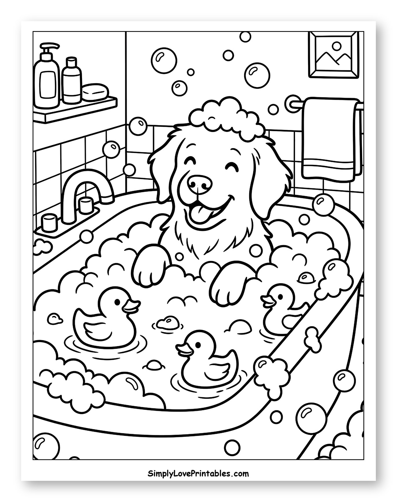 Happy Golden Retriever in a Bubble Bath