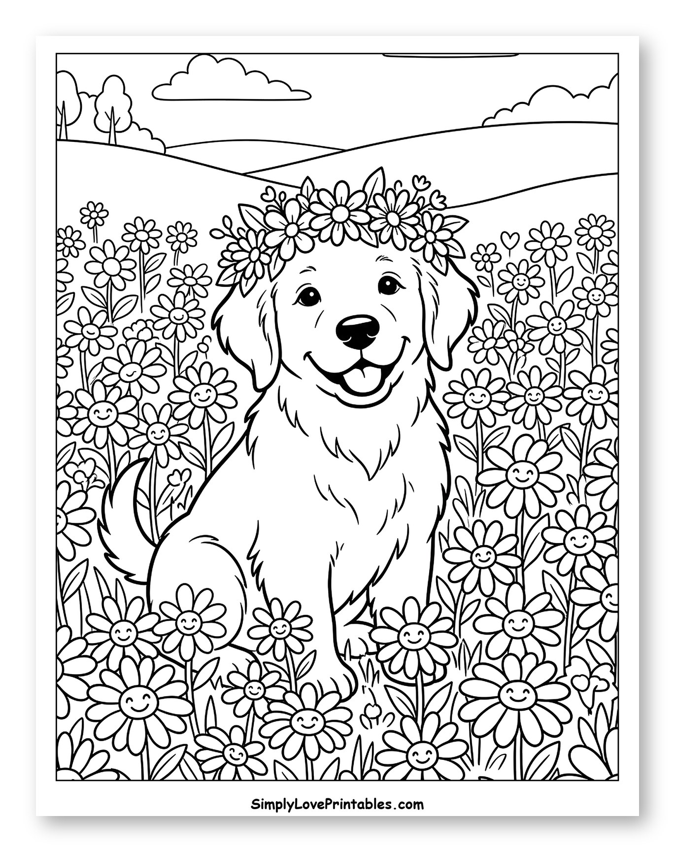 Happy Golden Retriever in a Flower Field
