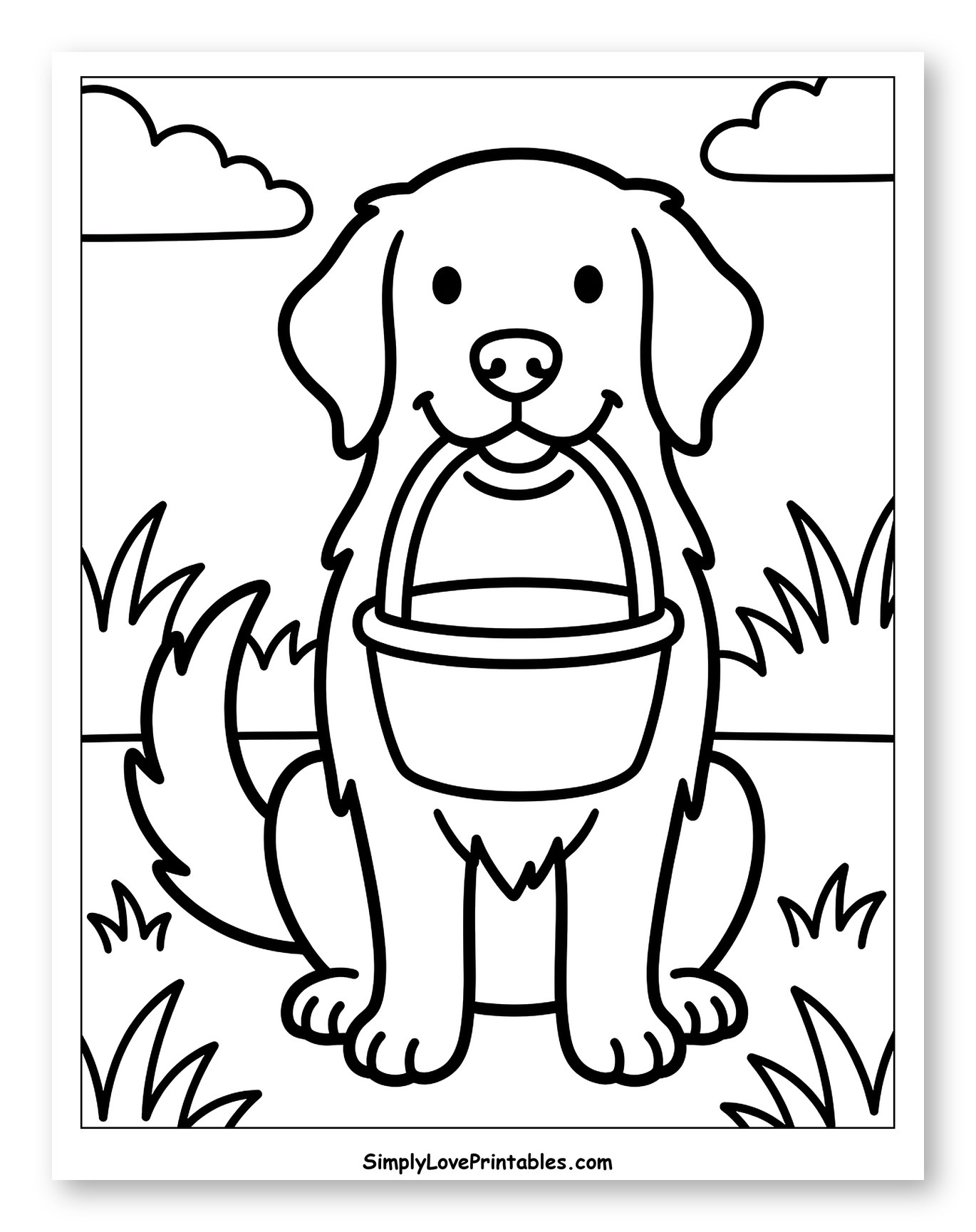 Happy Golden Retriever Sitting with Basket