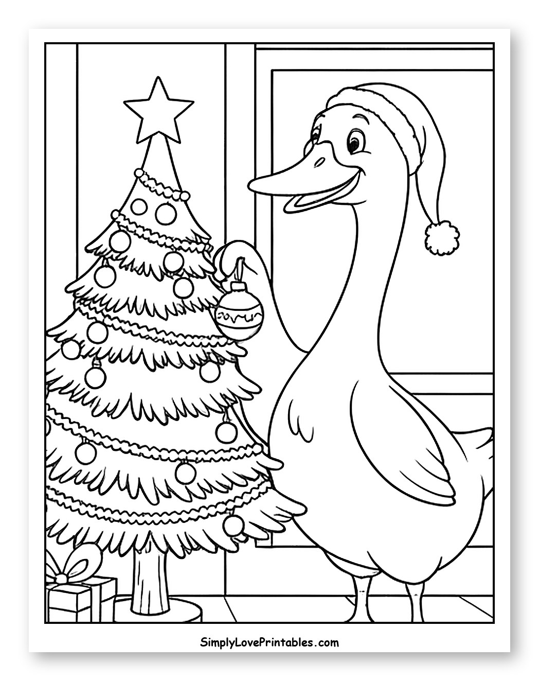 Happy Goose Decorating Christmas Tree with Ornament